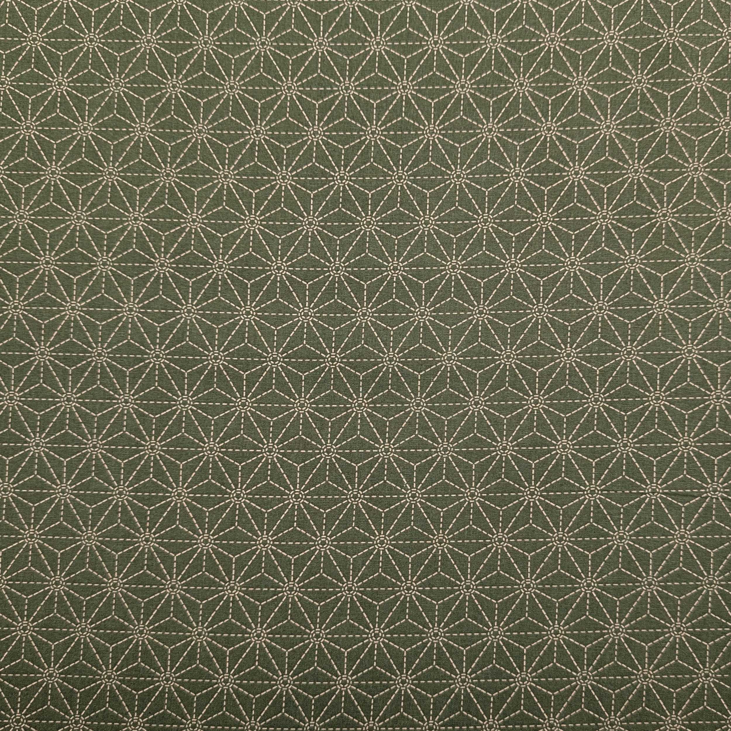 Olive-coloured Cotton Poplin with Geometric Stars Image