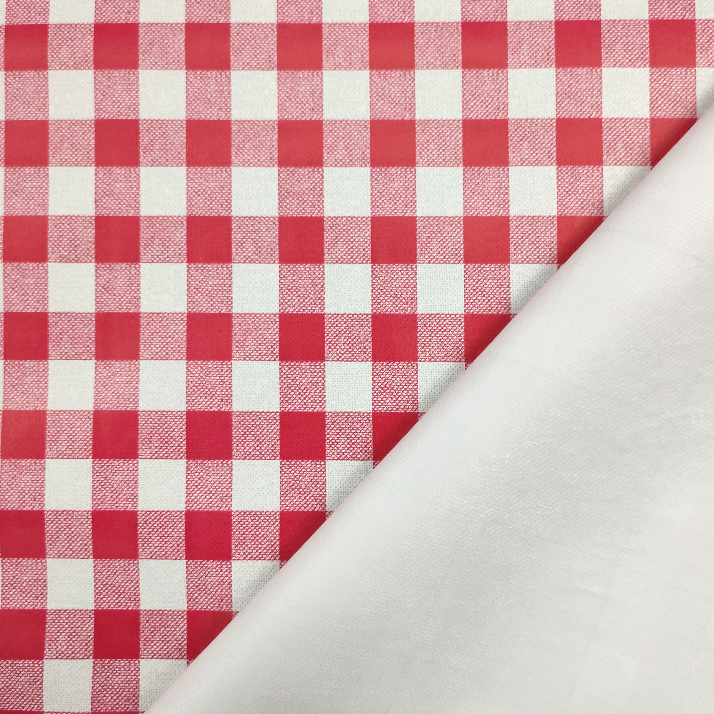 Ritaglio Tovaglia Plastificata Pic Nic Quadretti Bianchi Rosso 50x140 cm Image