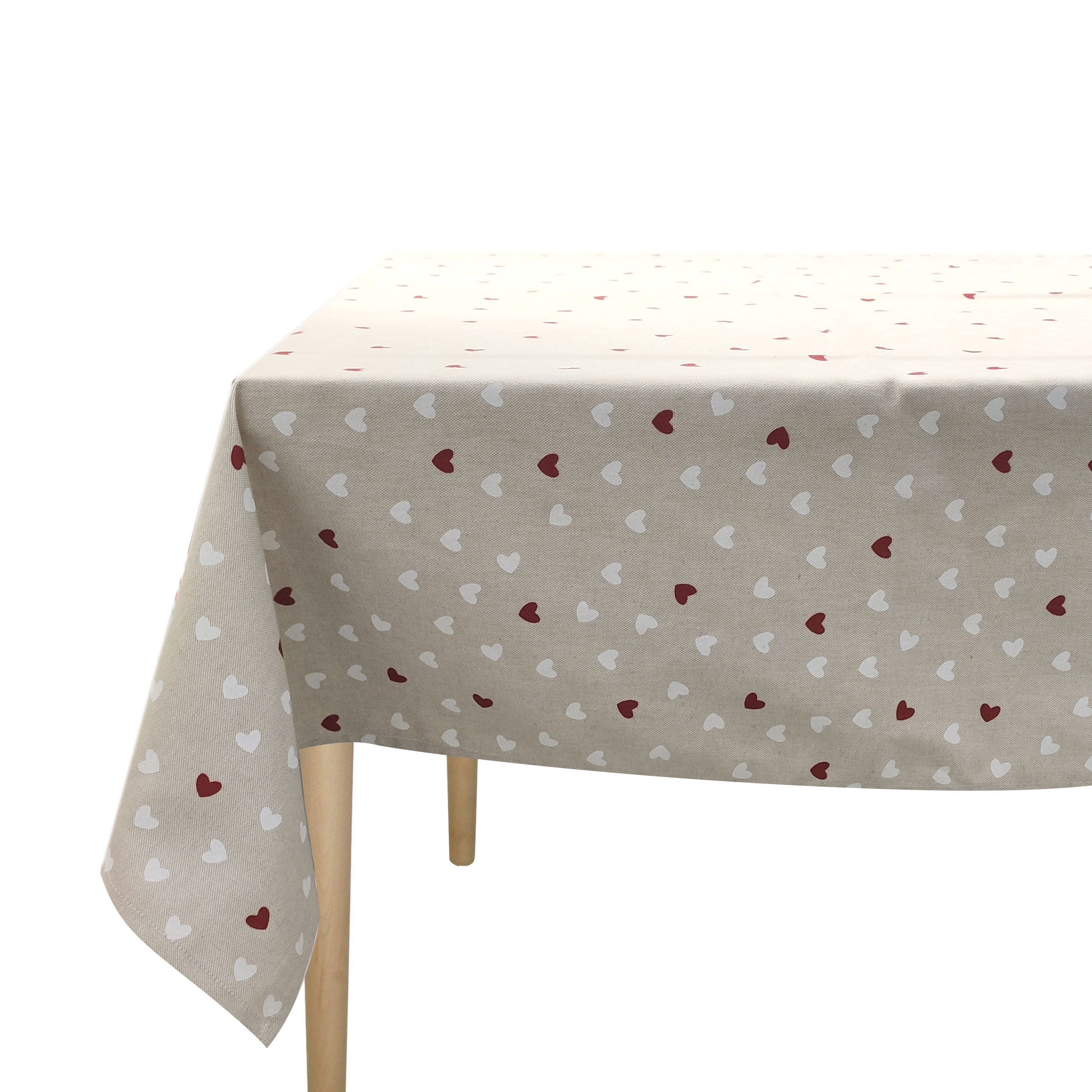 Konfektionierte Tischdecke mit roten und weißen Herzen