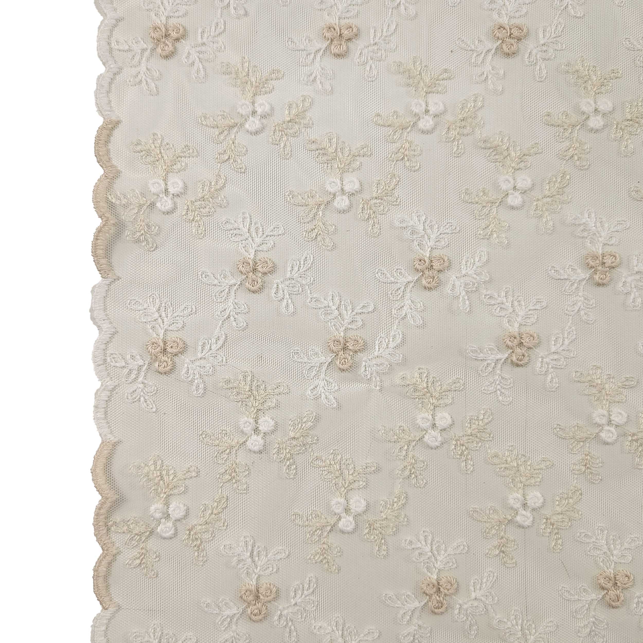 Tissu Rideau Dentelle Floral Beige Image