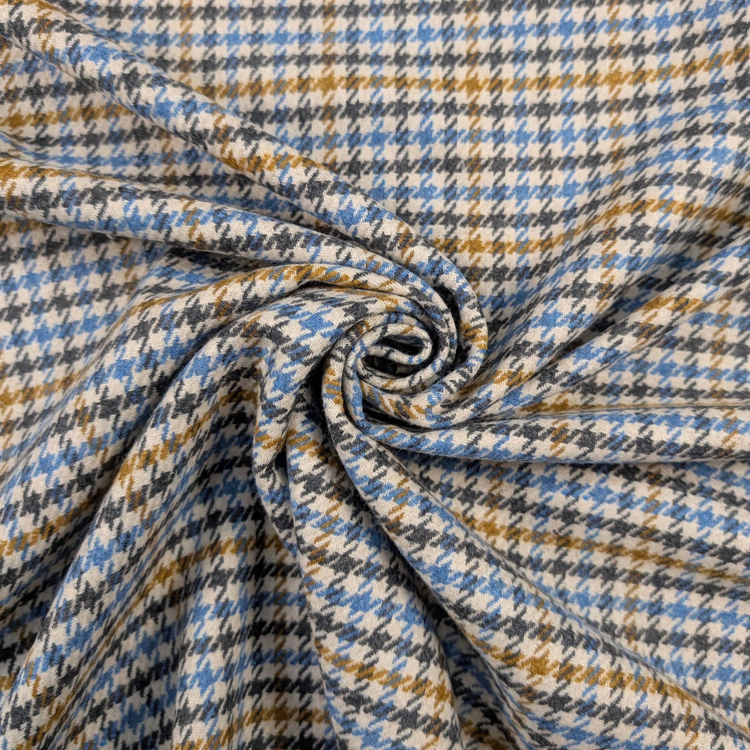 Houndstooth wool blend Ochre and Light Blue Image