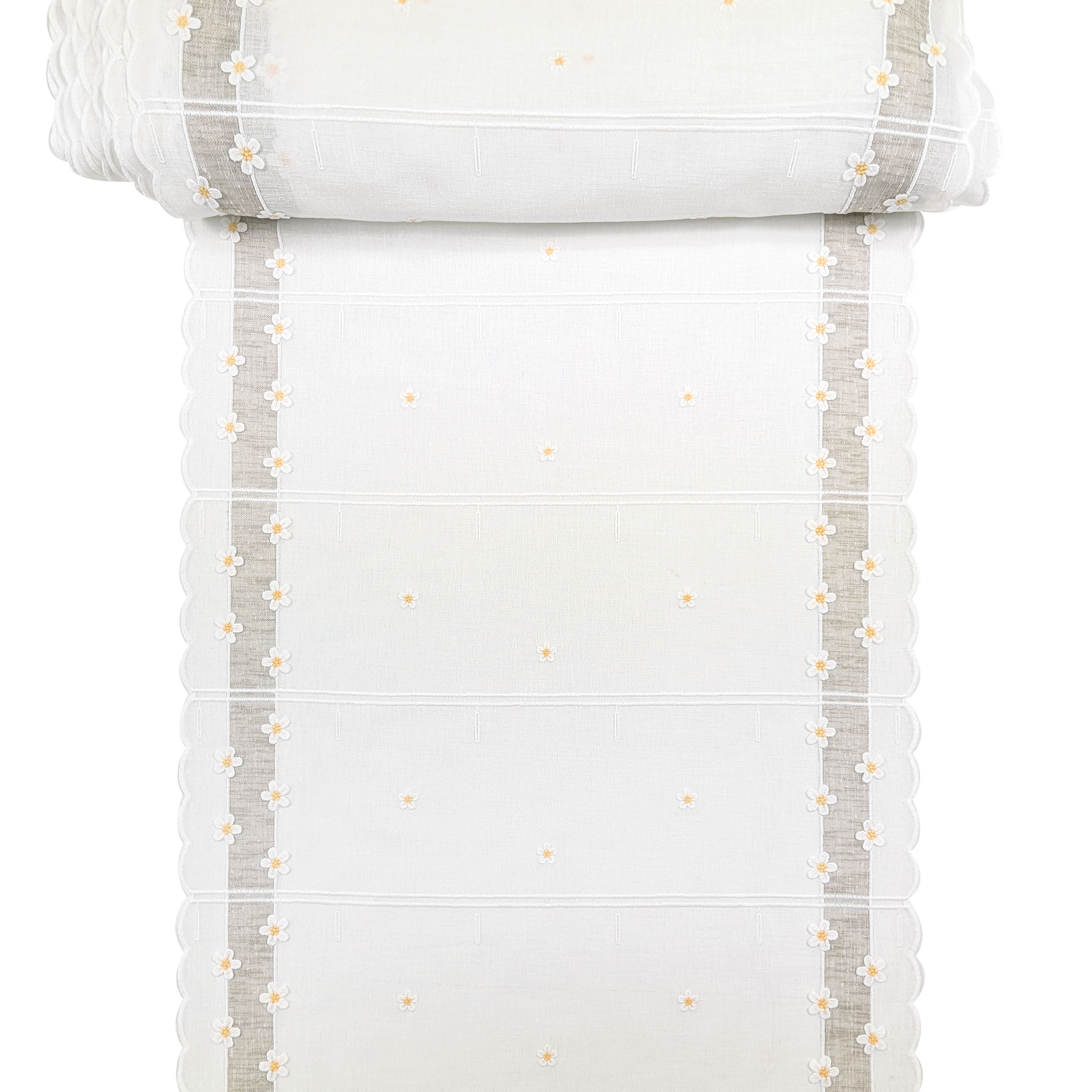 Modular Curtain Fabric with Embroidered Daisies Image