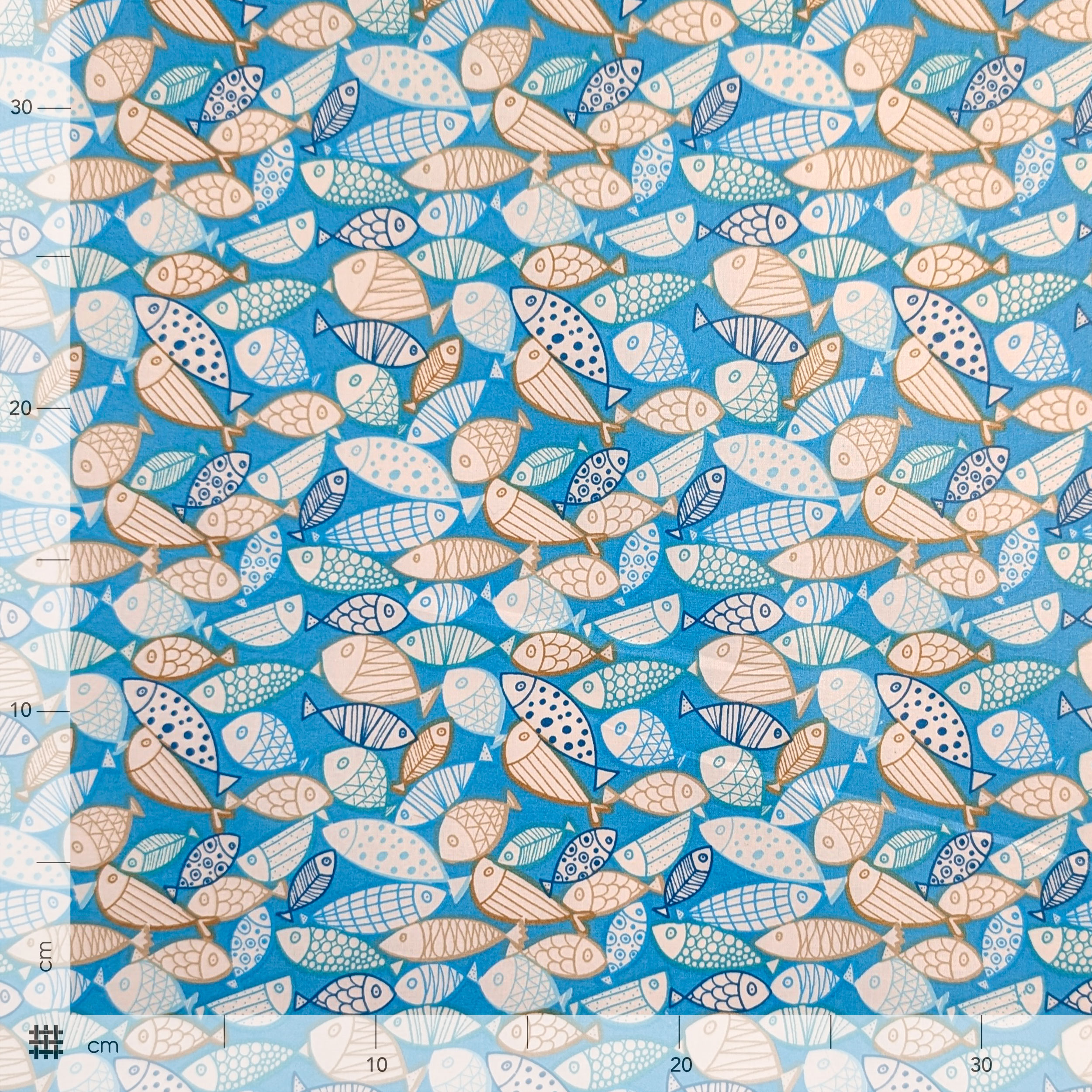 Enduite Tablecloth Fabric Stain-Free Fish Light Blue Image