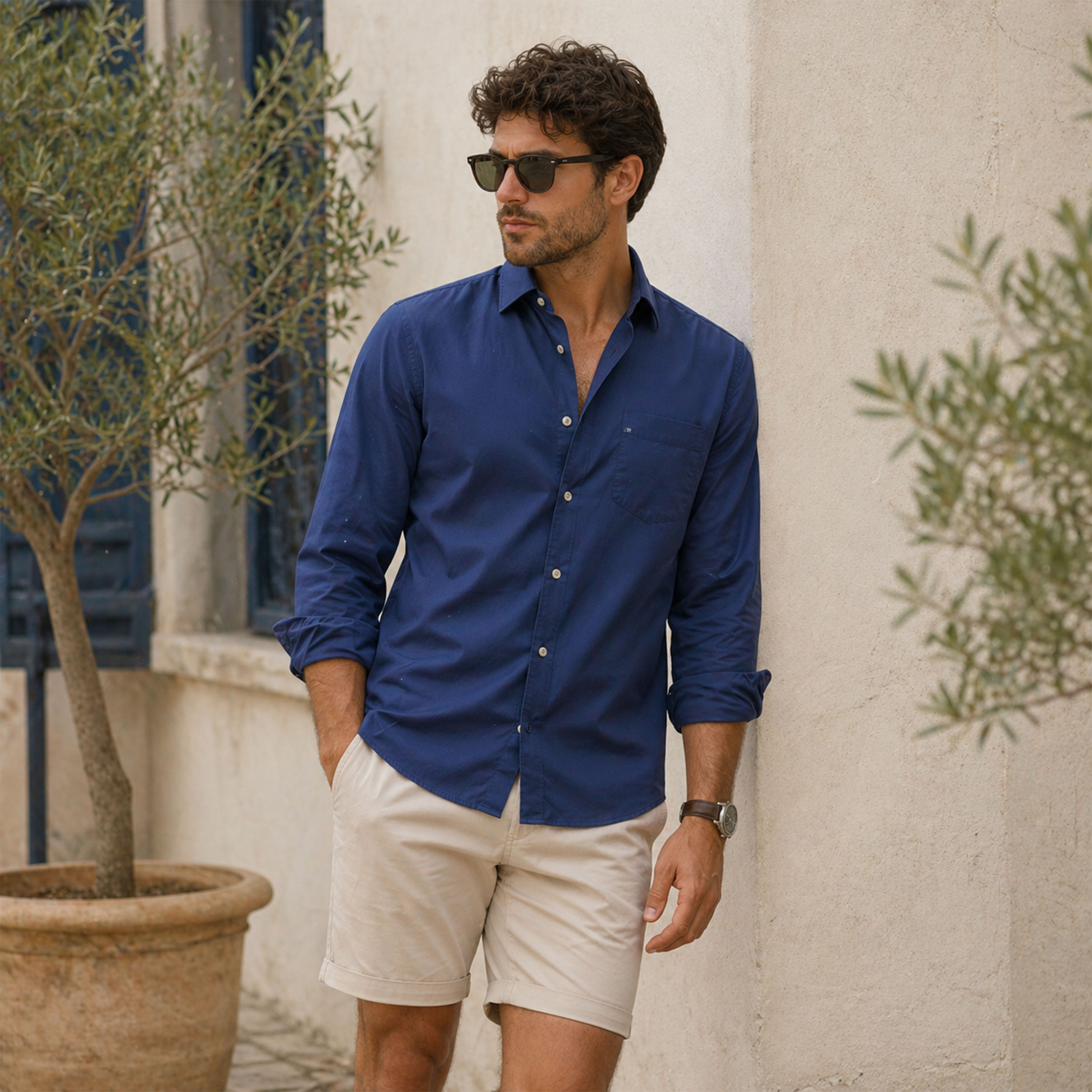 Cotton for Shirts Plain Blue Image