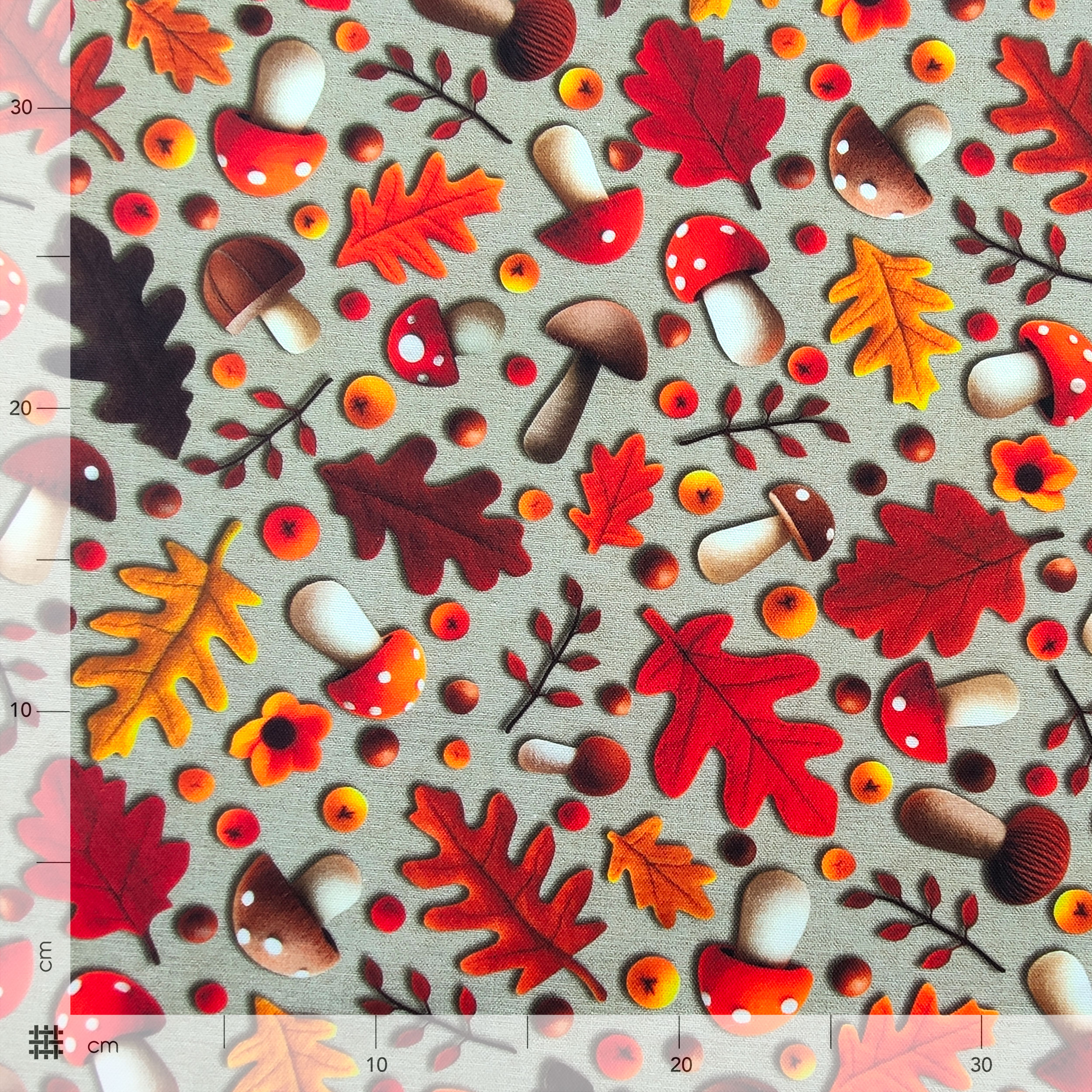 Cutout Panama Cotton Mushrooms and Autumn Leaves 50x140 cm Image