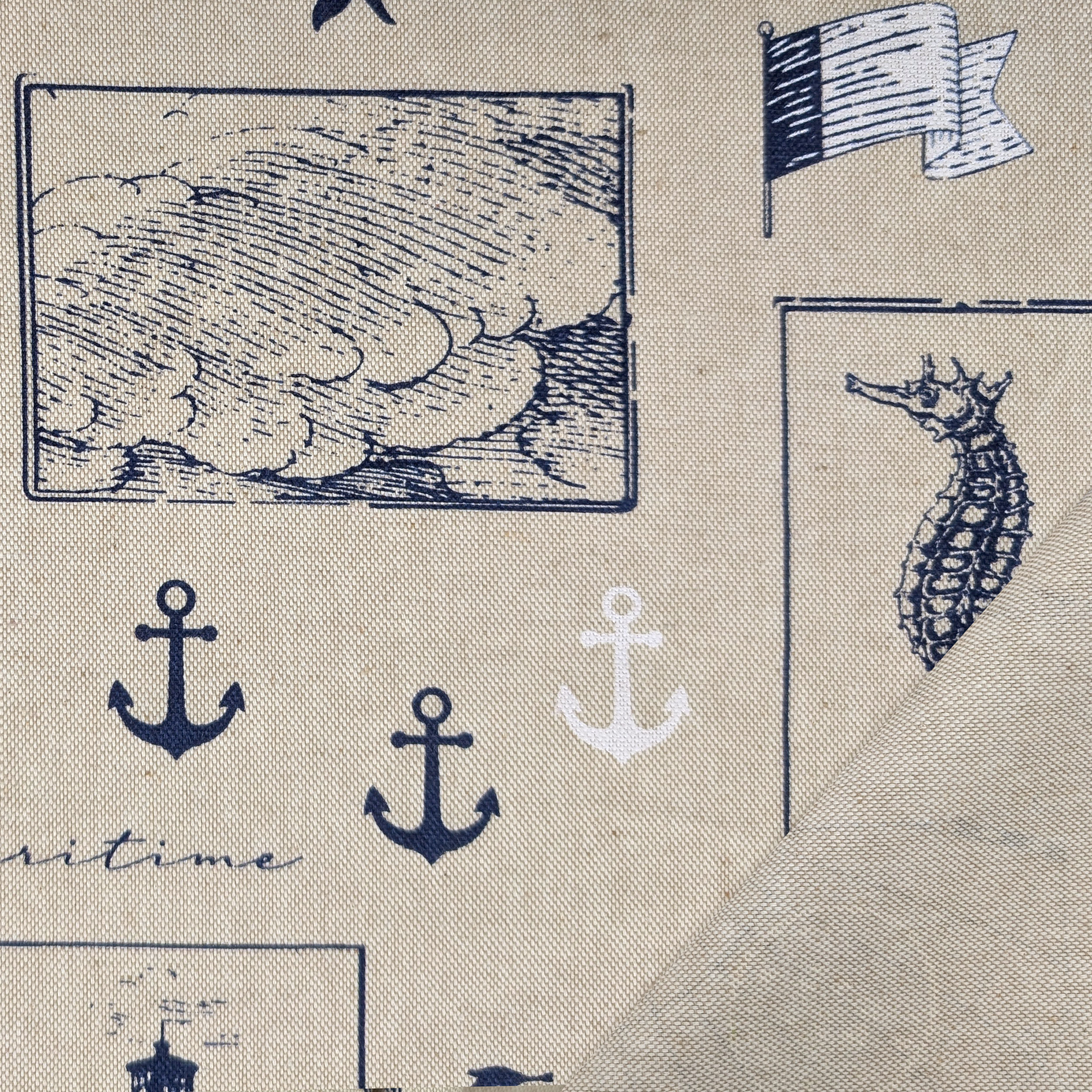 Cotton Mix Fabric Nautical Pattern Blue Image