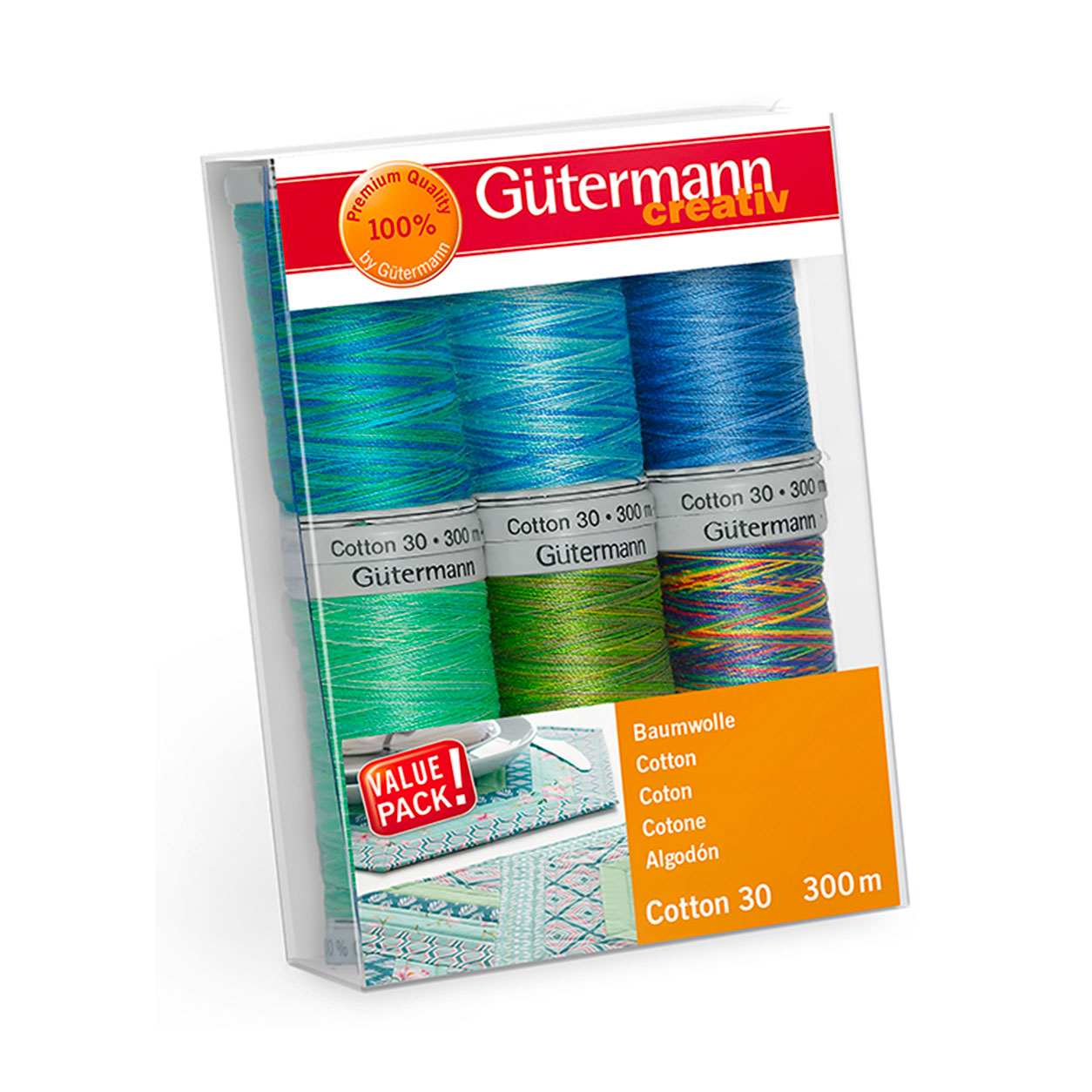 Hilo de algodón Gutermann 300 m 6 bobinas Cold Tones