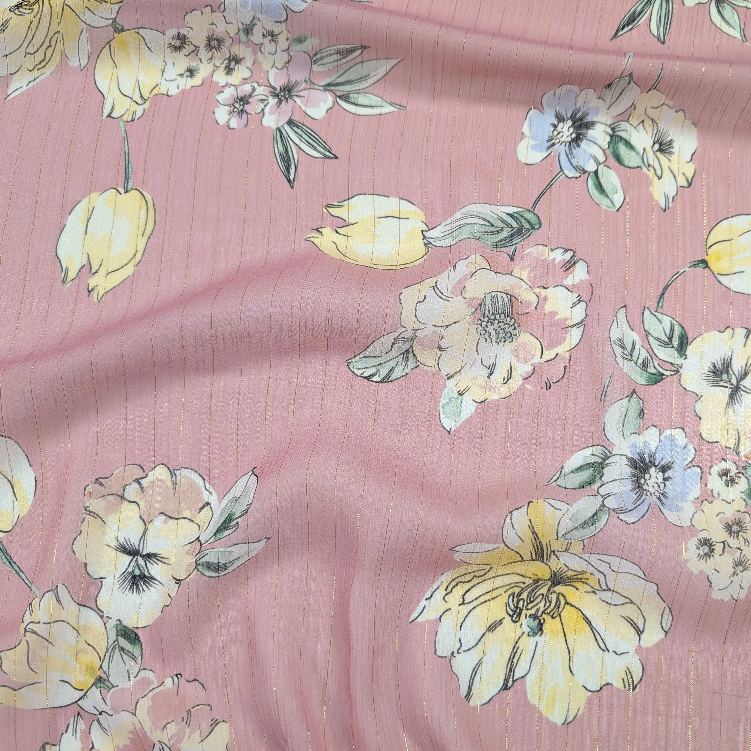Chiffon Lurex Flowers and Stripes Pink Background Image