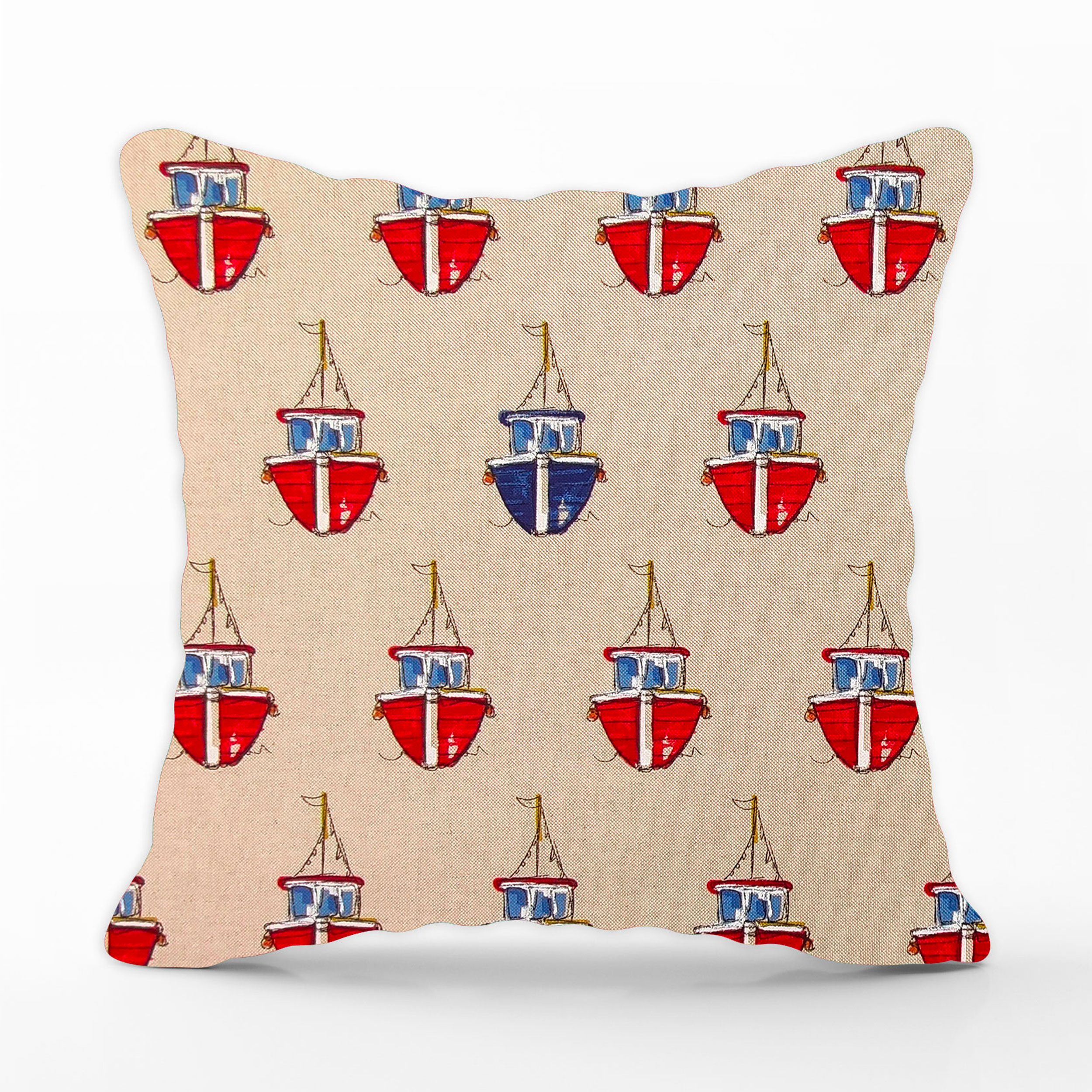 Taie d'oreiller en forme de bateau rouge et bleu