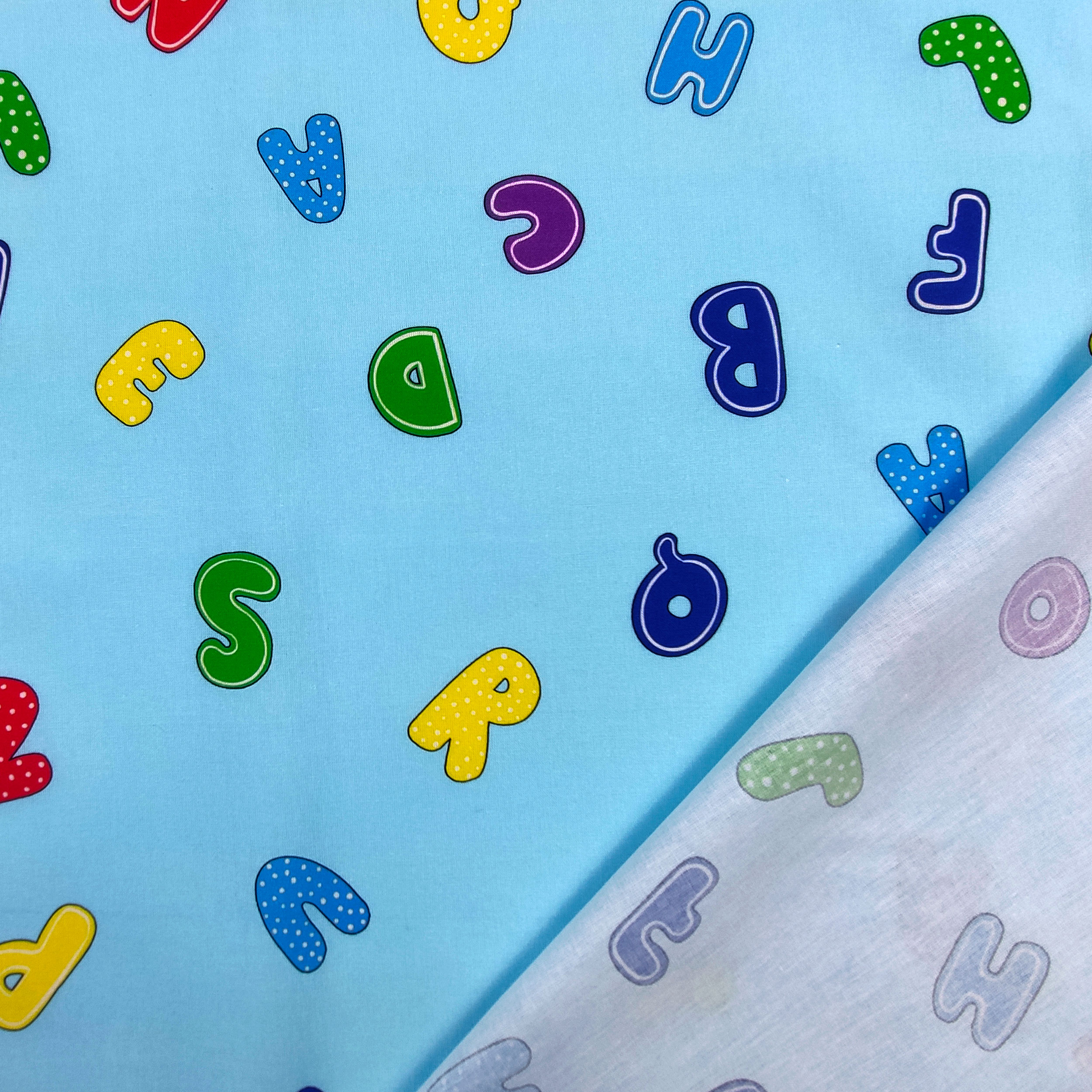 Tissu de coton Alphabet Grand fond Bleu clair Image