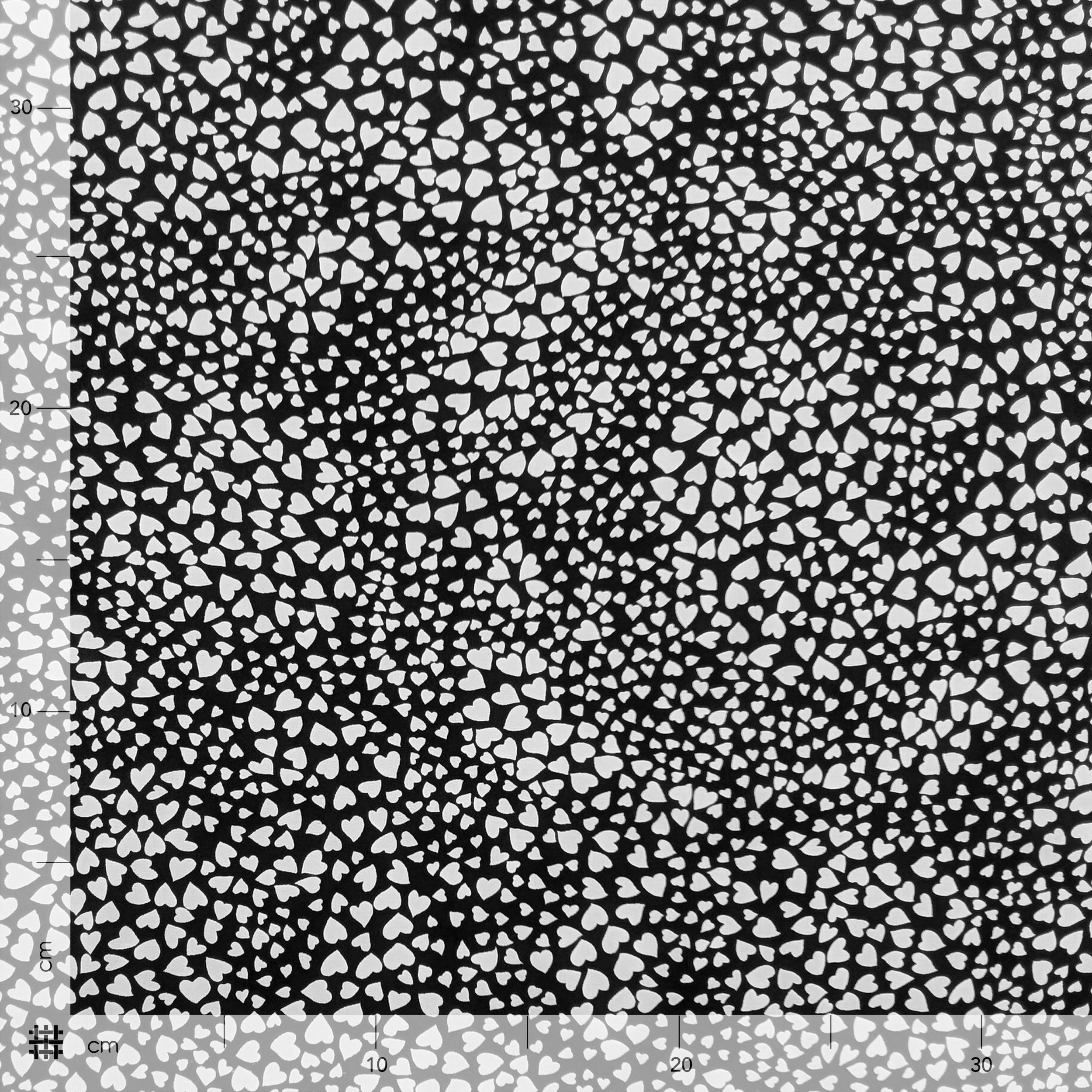 Viscose Poplin White Hearts Black Background Image