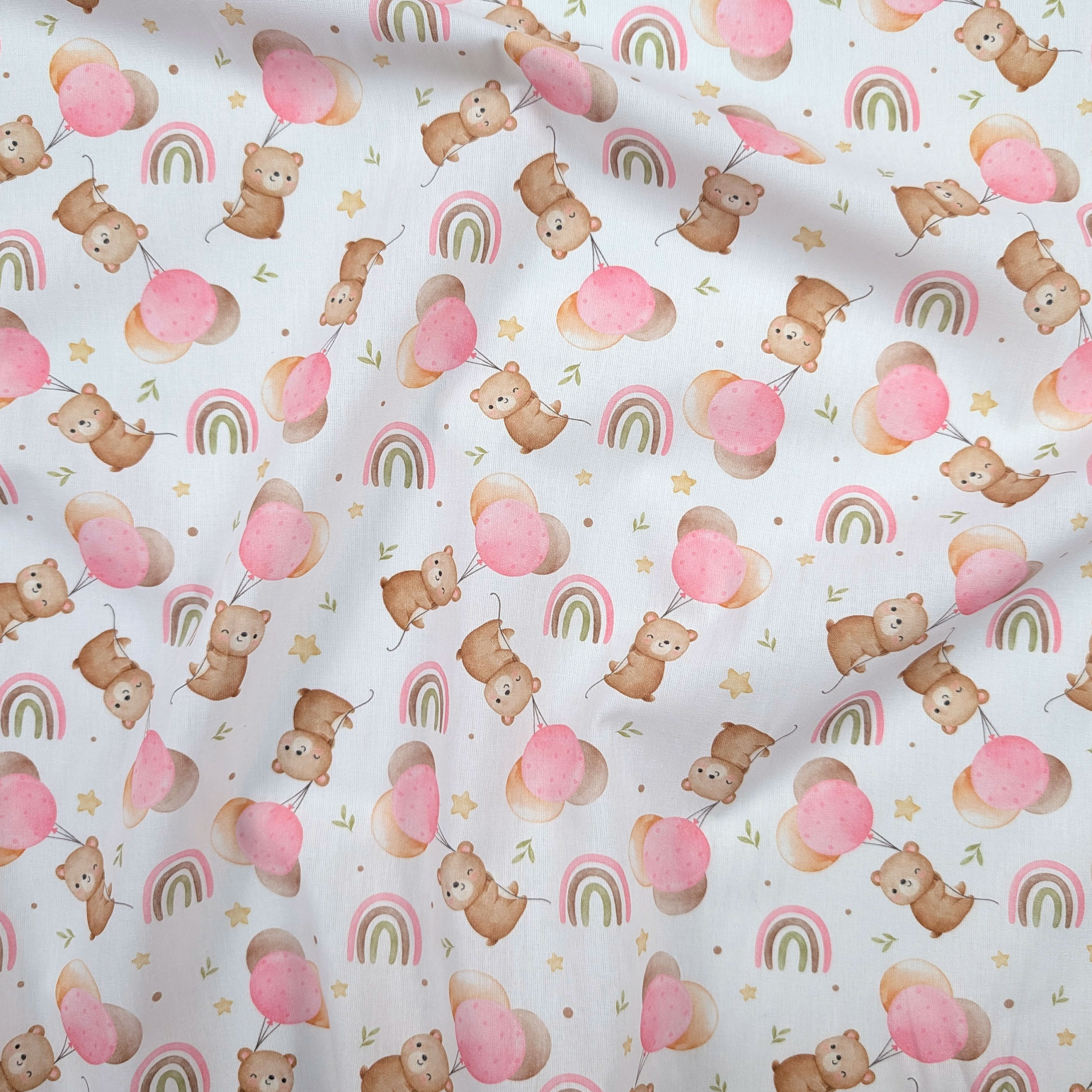 Pink Bears and Balloons Percale Cotton Image