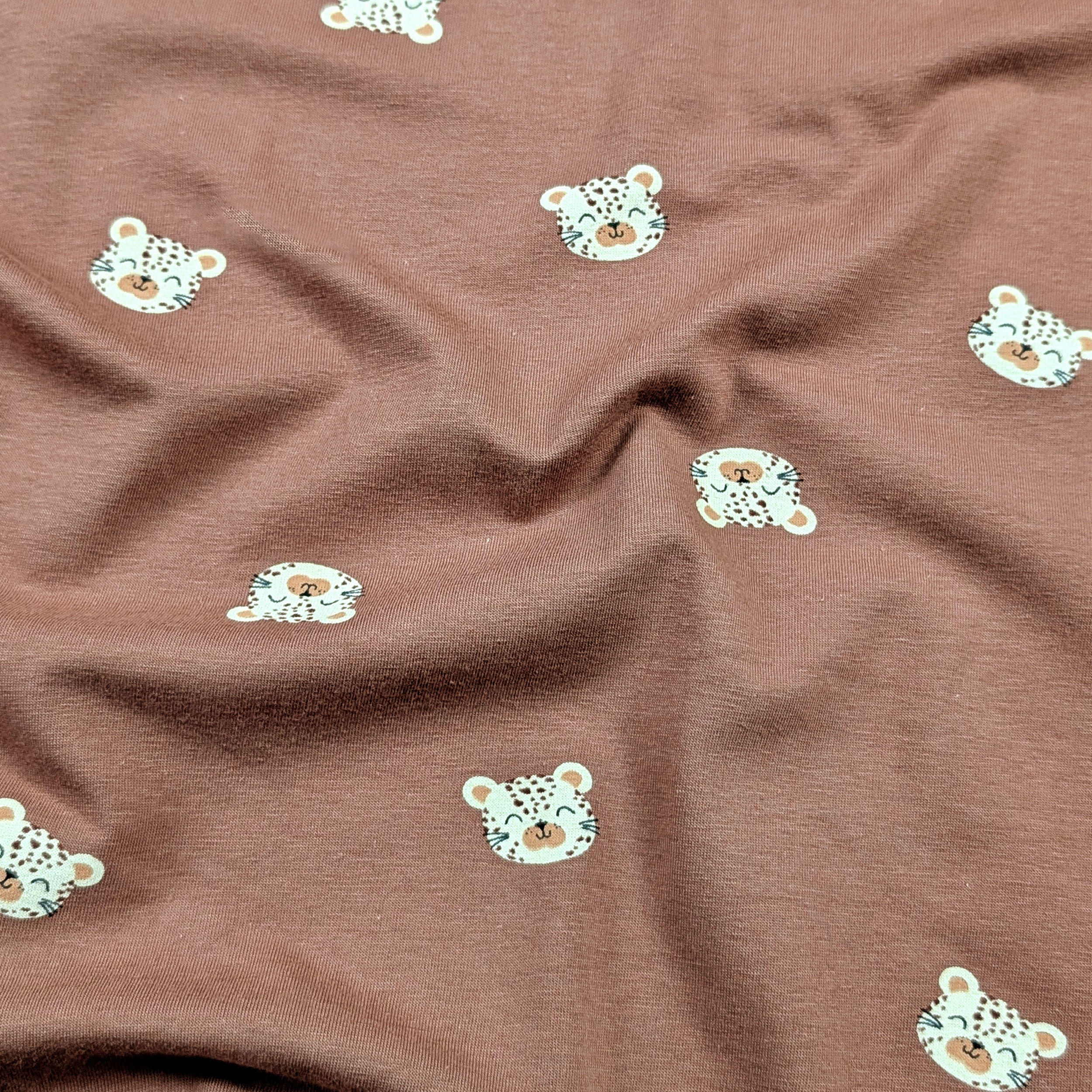 Jersey Cotton Camel Background with Tigers Image