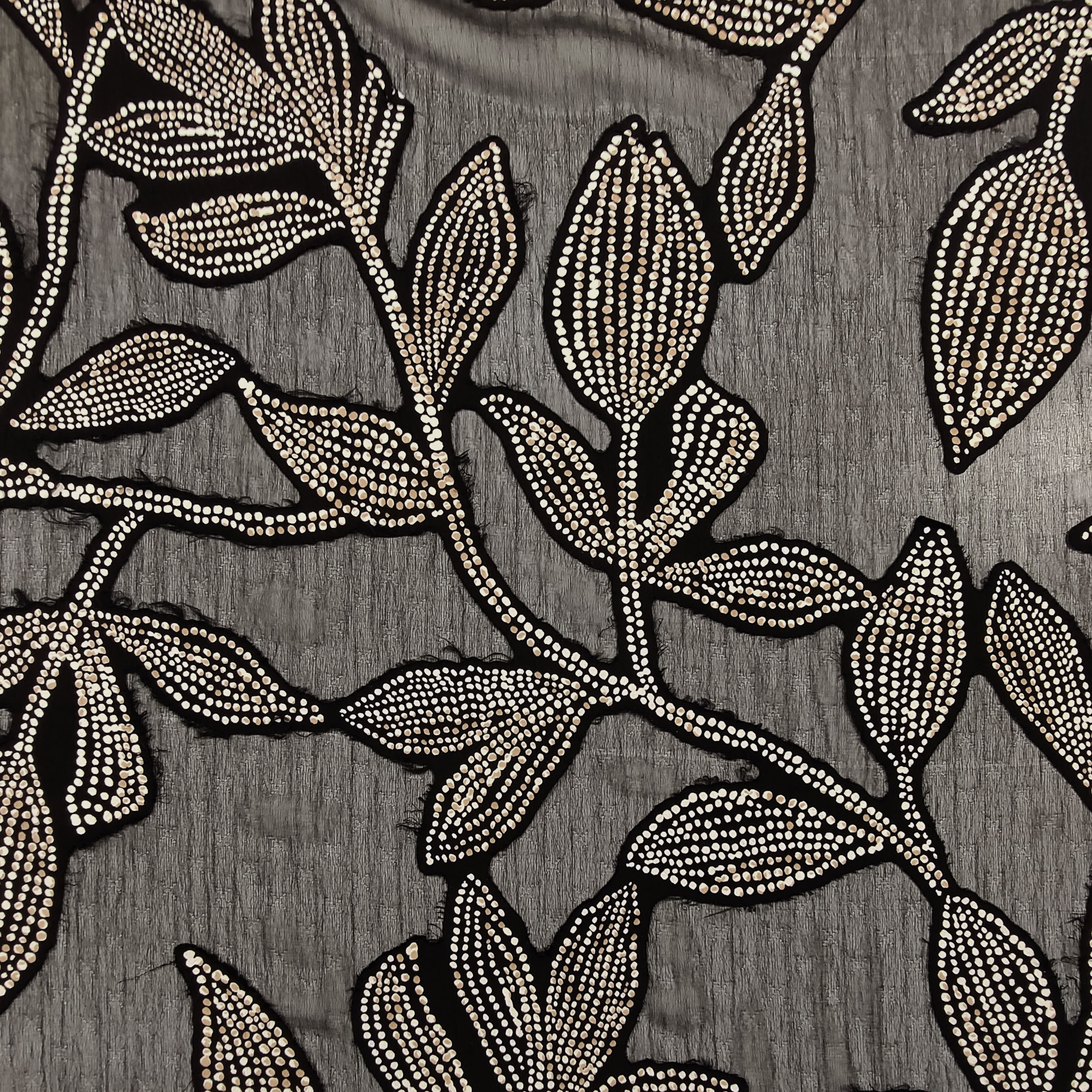 Voile Fantasy Leaves Devorè Beige