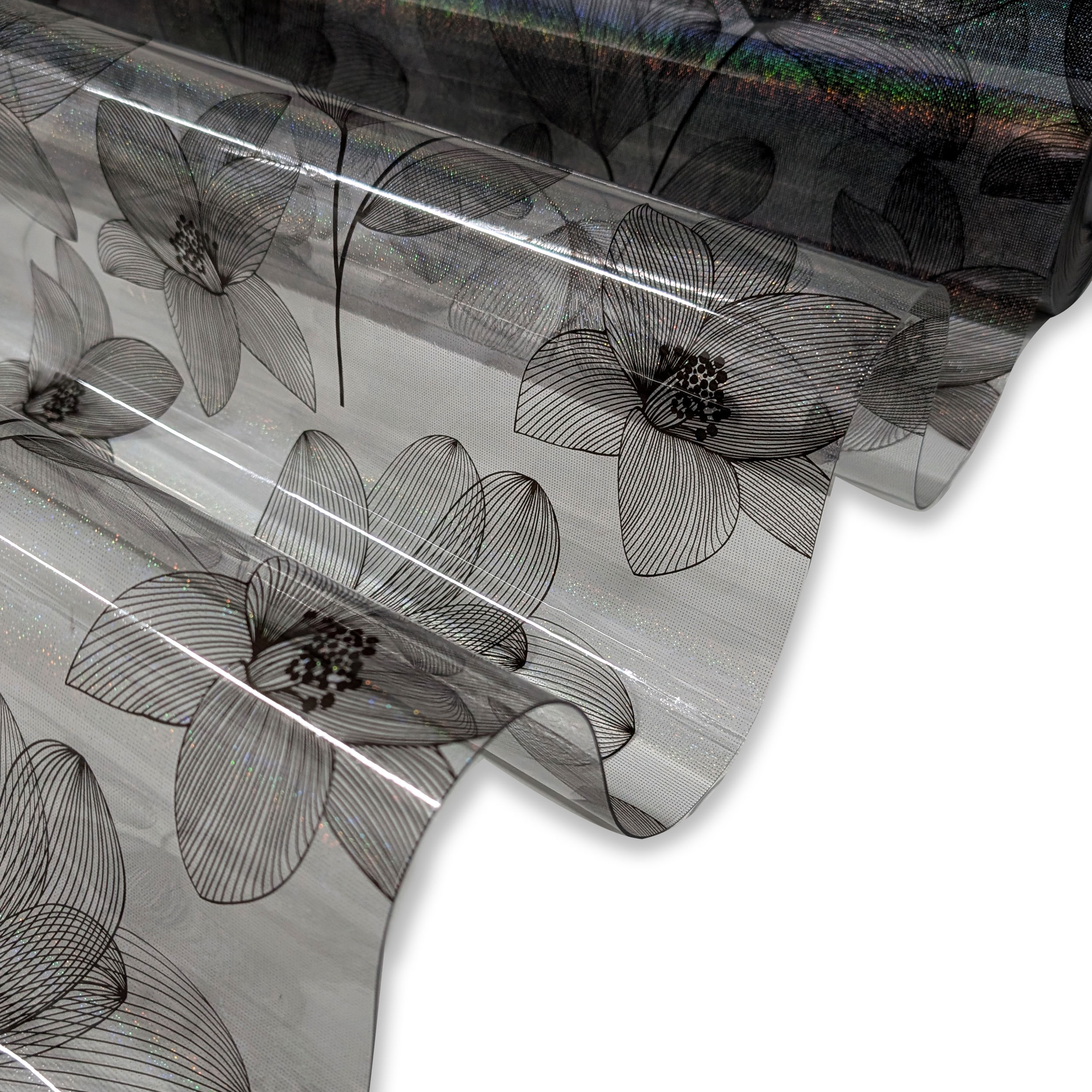 Smoked Black Plasticised Flower Outline Table Cover with Glitter Image