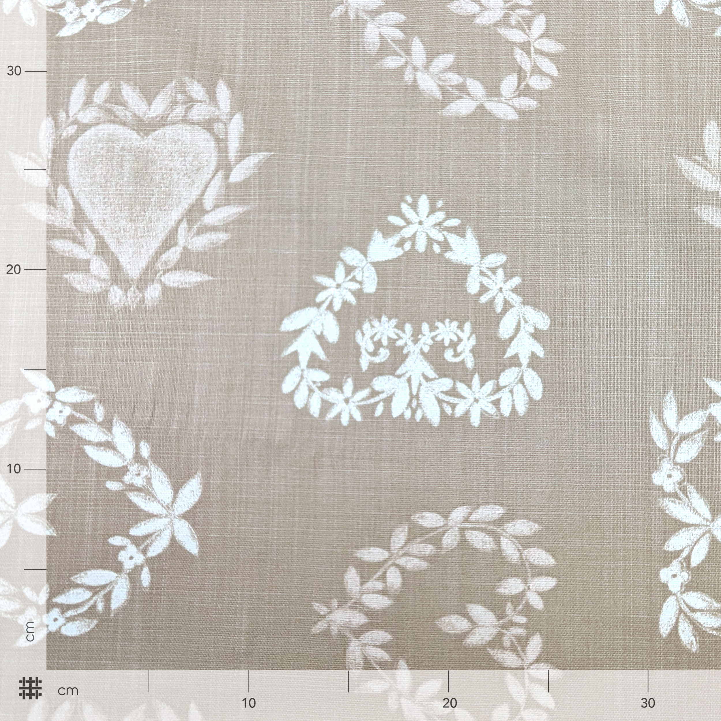 Cotton Linen Furnishing Flowers and Hearts Shabby Image