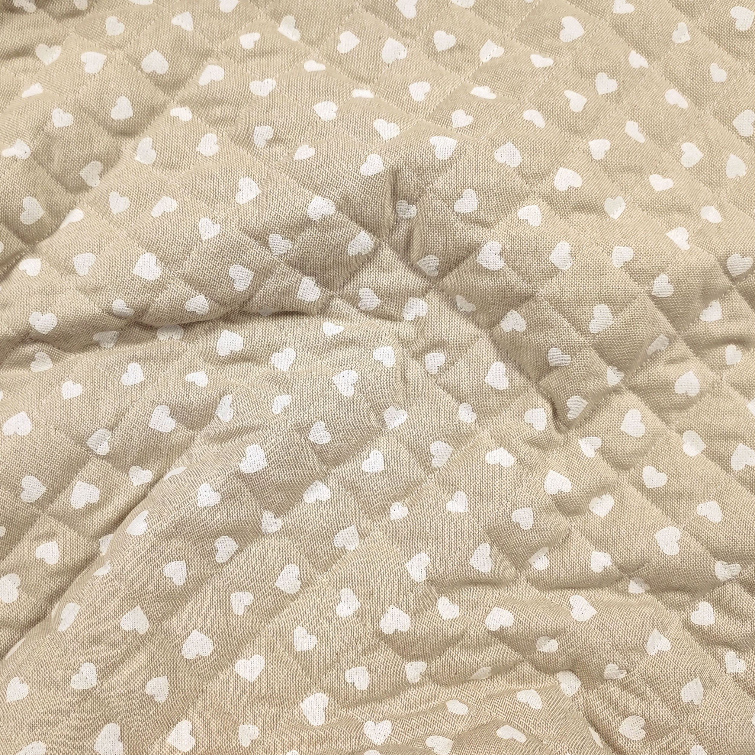 Quilted Fabric White Hearts Beige Background