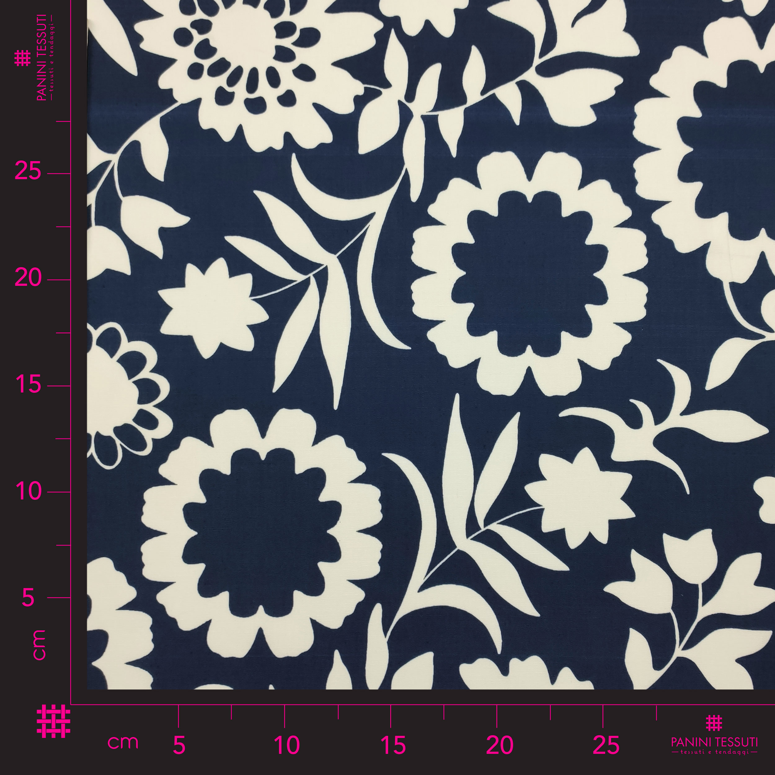 Baumwollstoff Weiße Blumen Blauer Hintergrund
