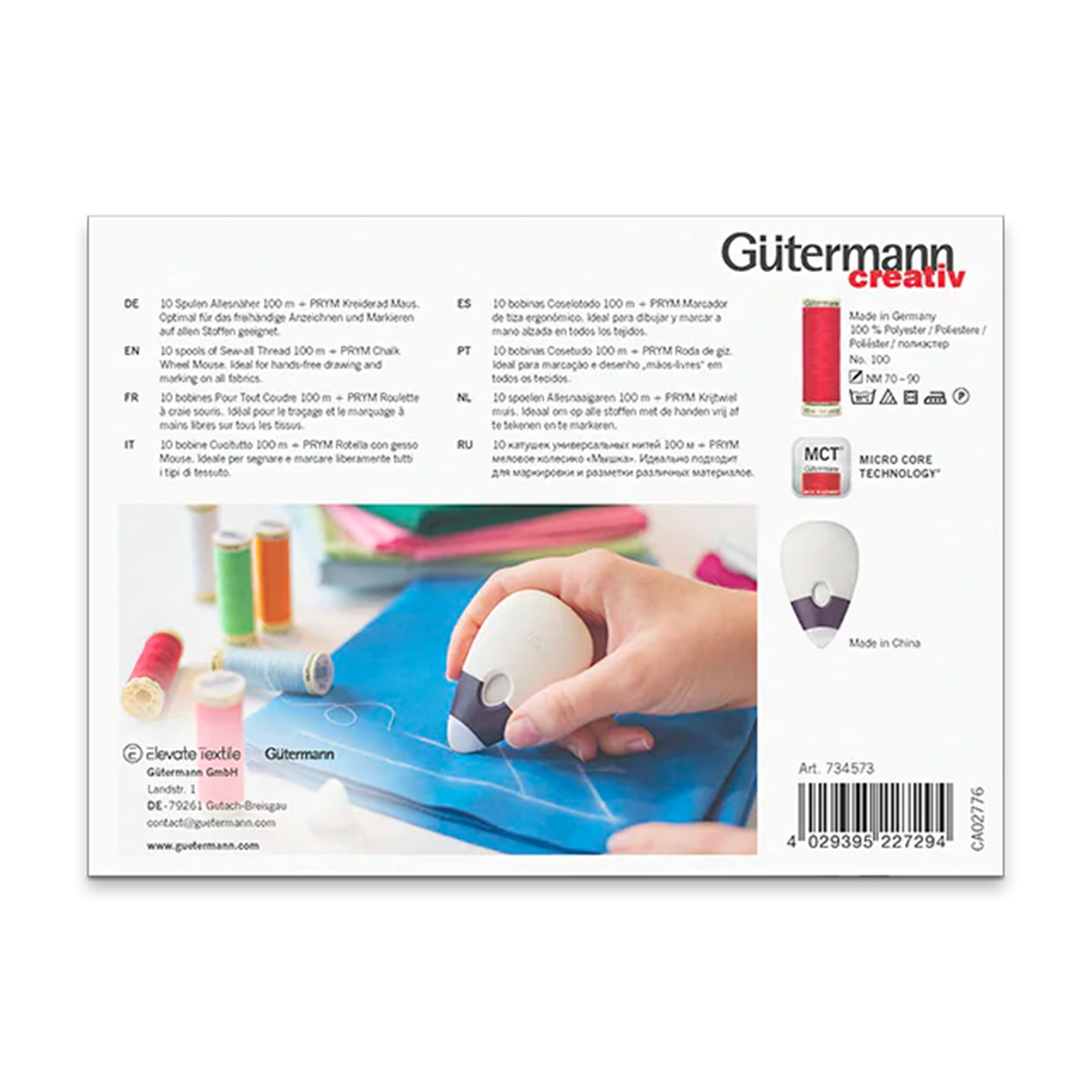 Gutermann Costura 10 Bobinas 100 m Rueda con Tiza Prym