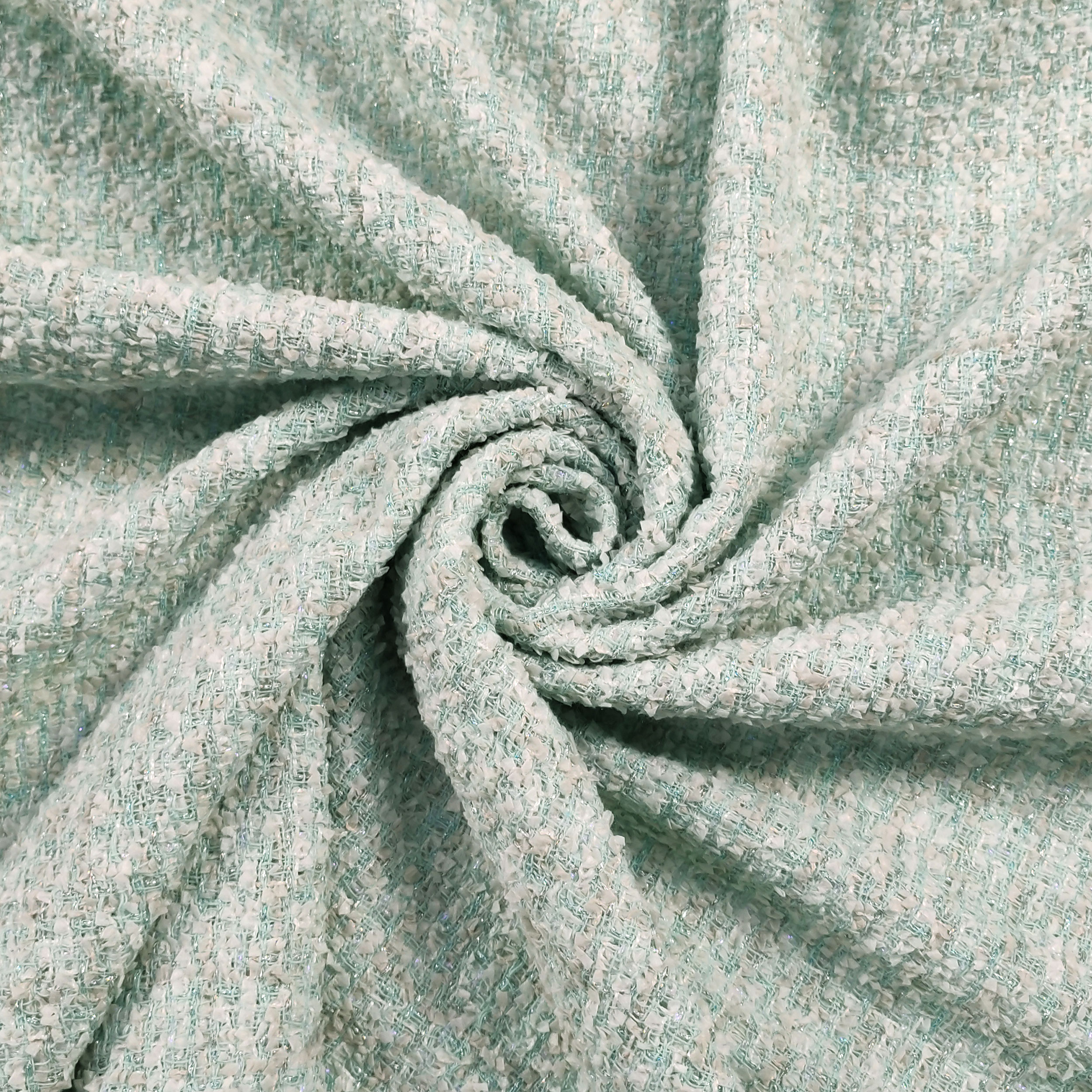 Tweed High Fashion Aqua Grün Weiß Lurex Image