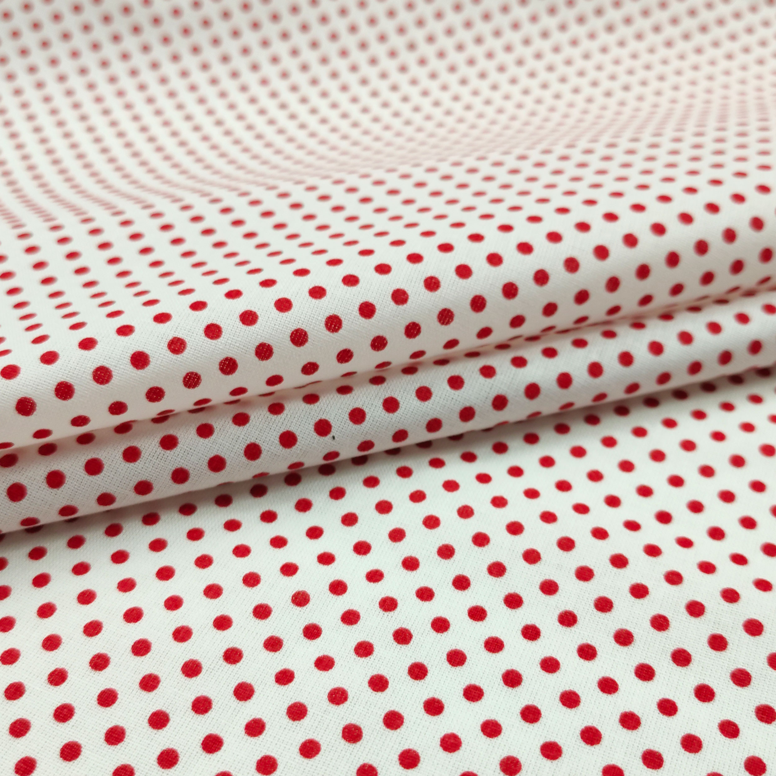 Baumwollstoff Weiß Rot Polka Dot