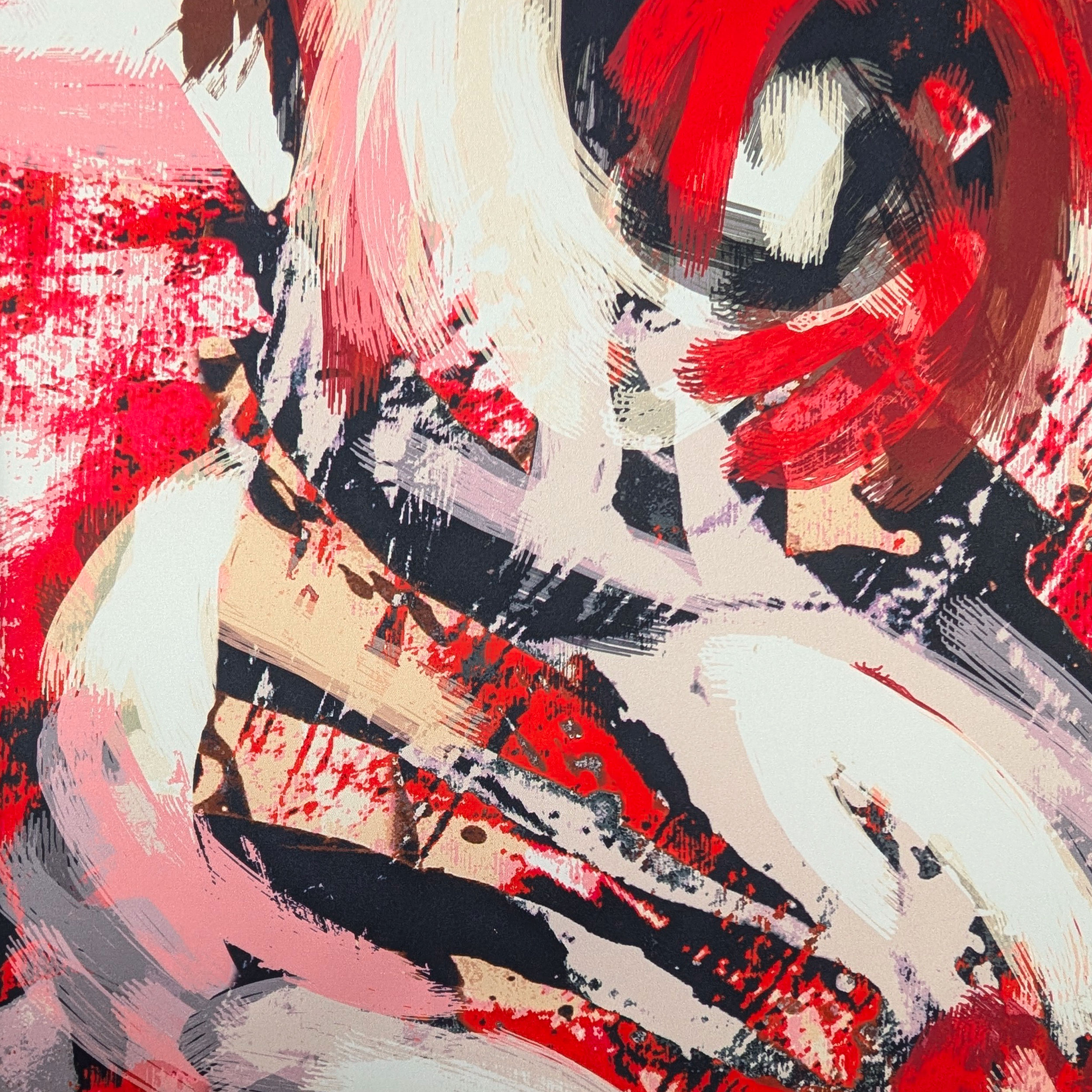 Satin Setate High Fashion Brushstroke Tones Red and Black Image