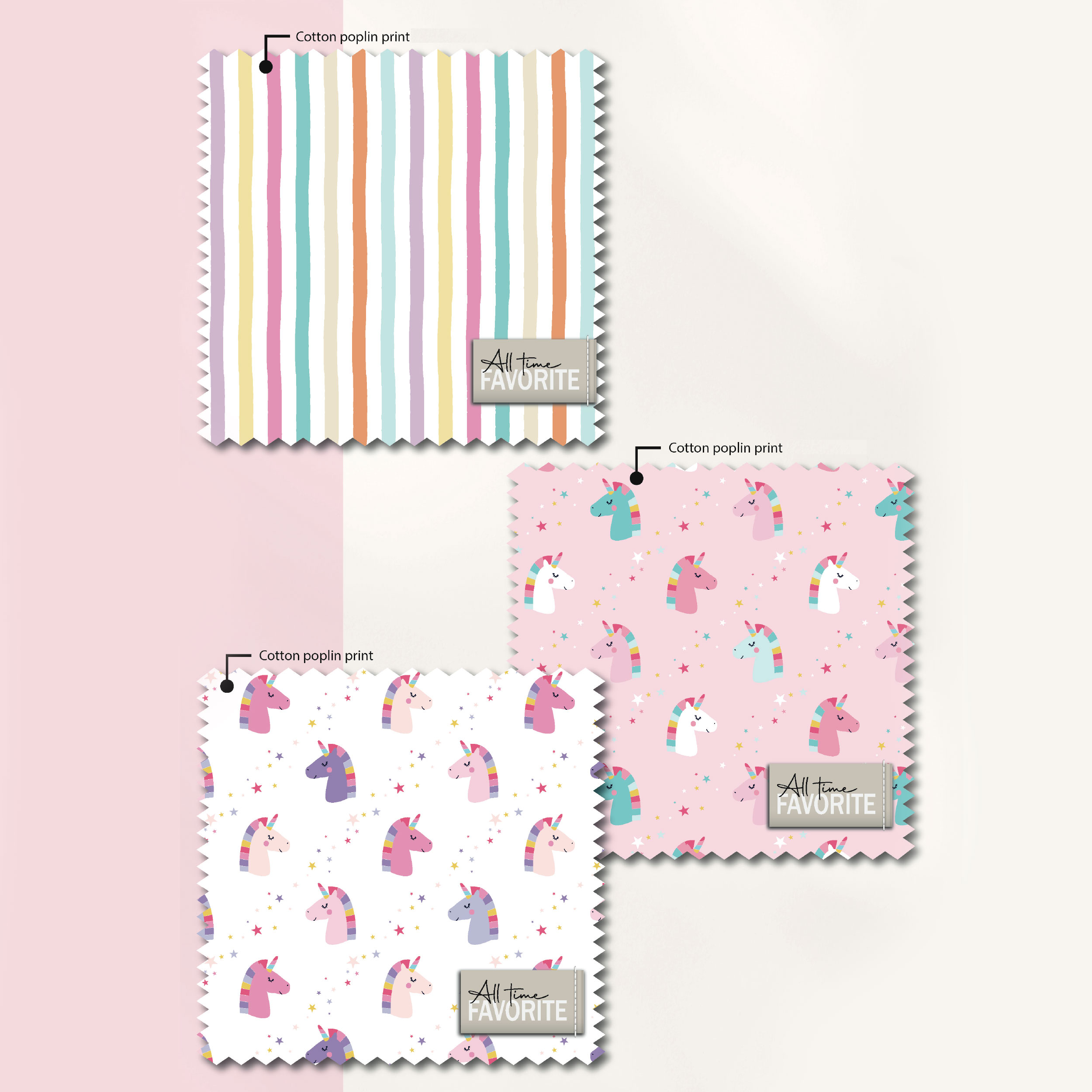 Cotton Poplin Unicorns White Background