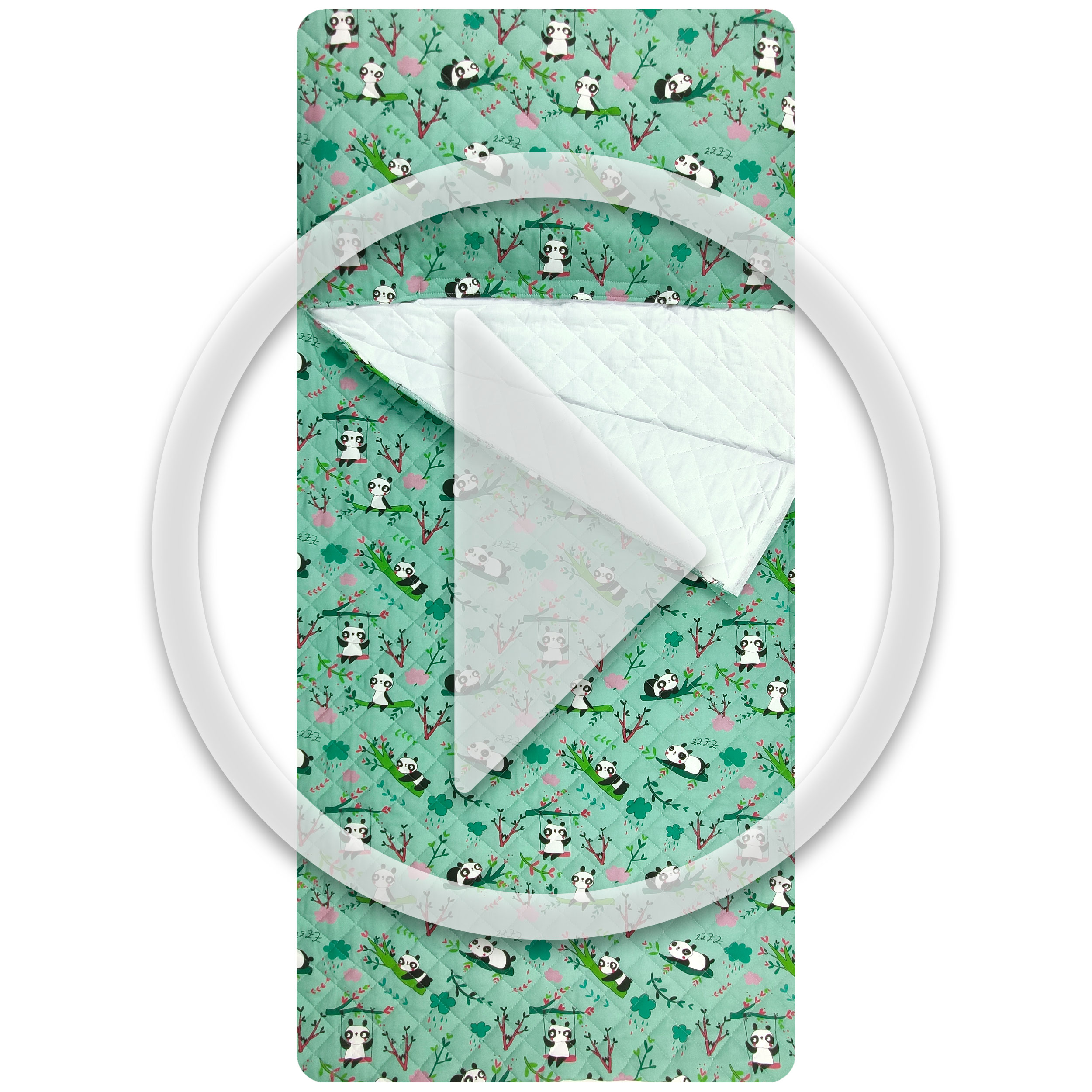 Sac de couchage à motif de panda fond vert menthe - Panini Fabrics Image