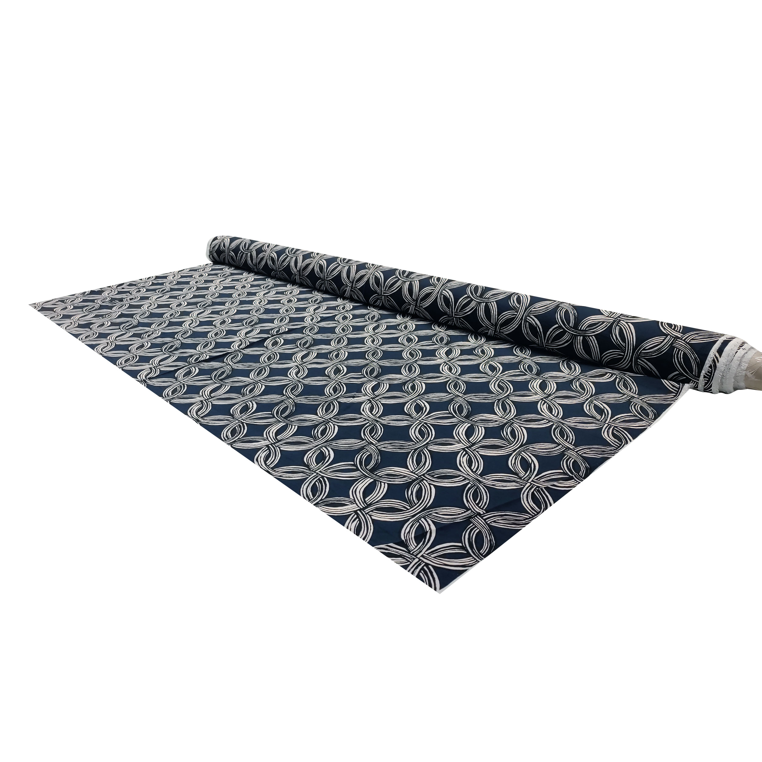 Mezcla de viscosa azul marino con estampado de círculos entrelazados