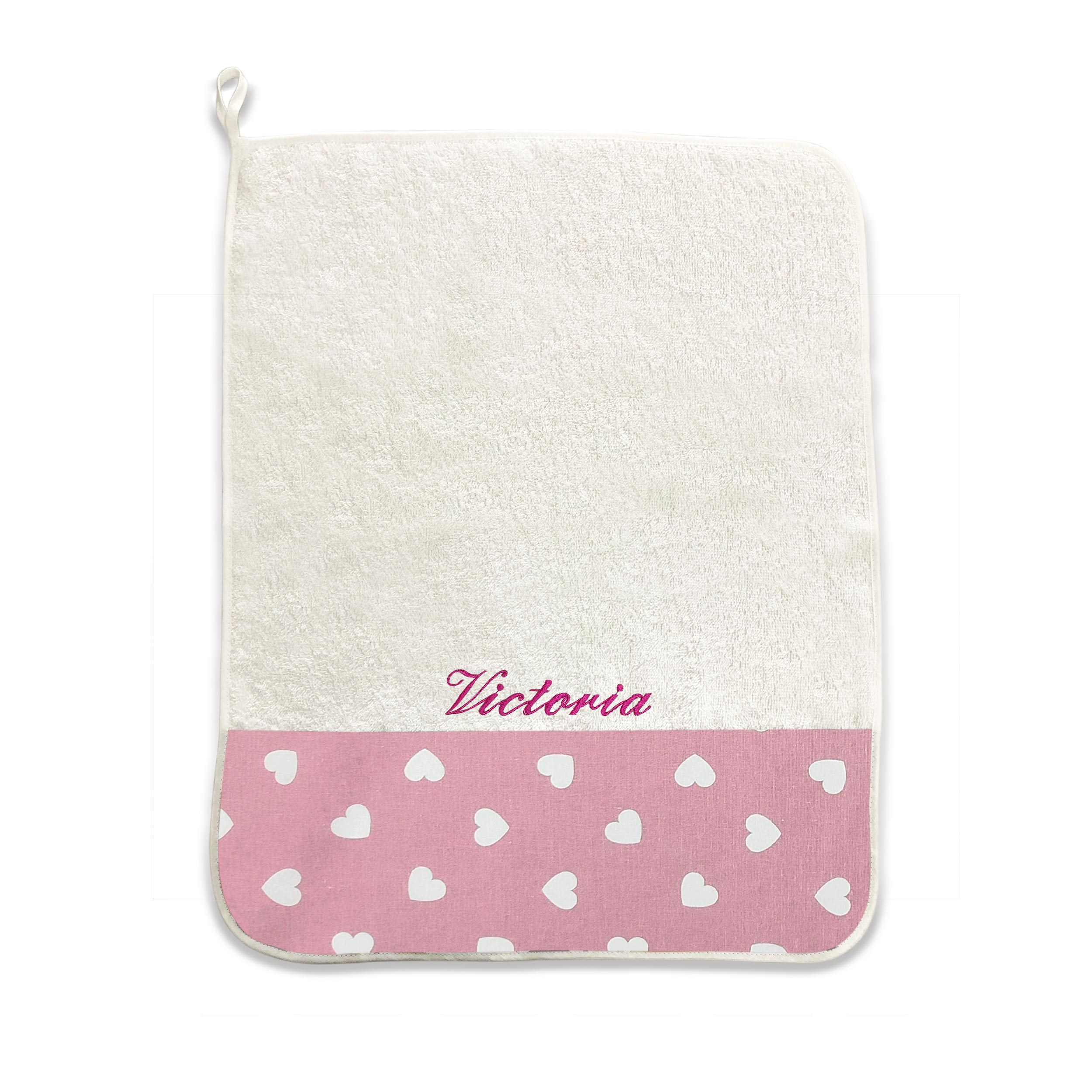 Serviette de bain Cœurs blancs Fond rose antique