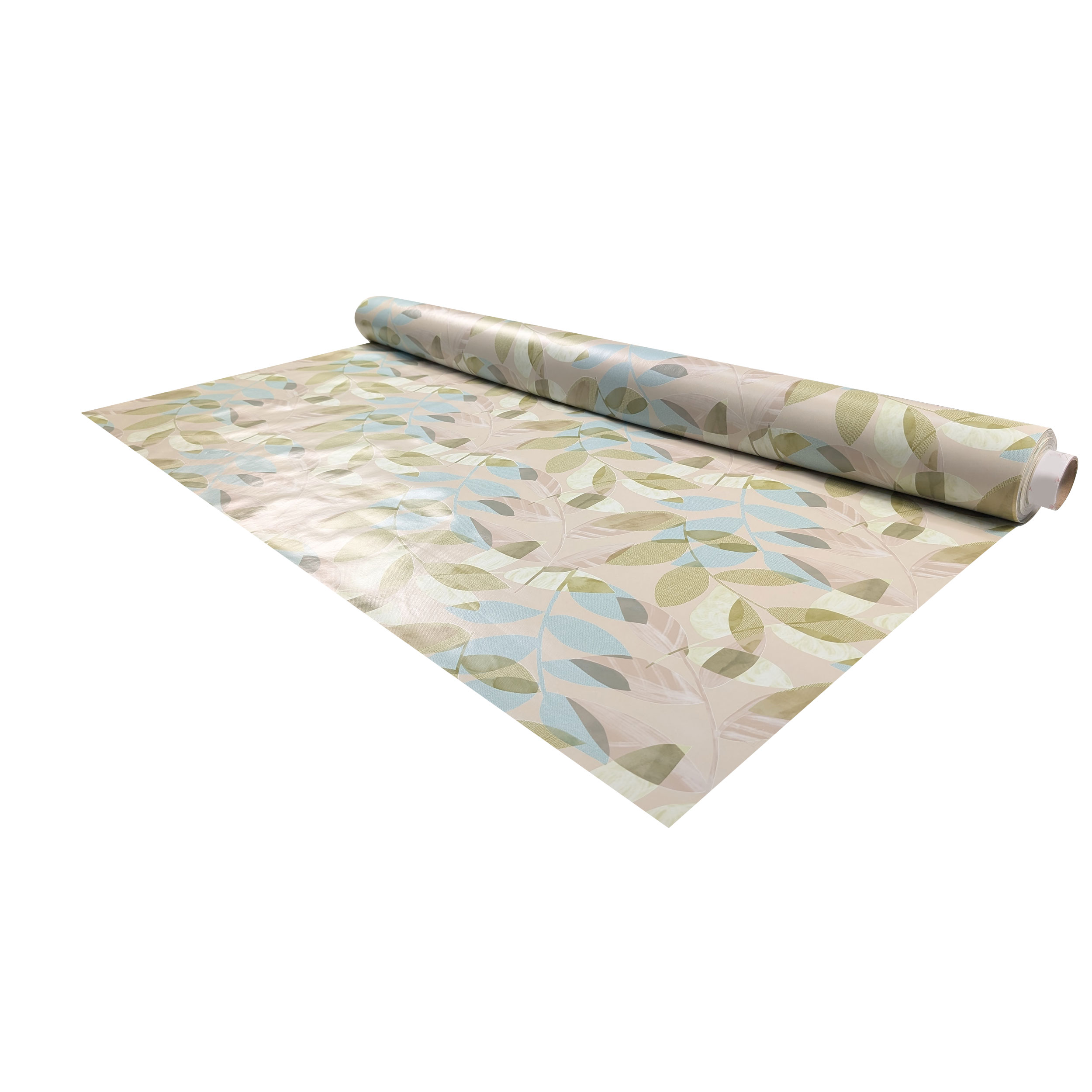 Fabric for Plastic-coated Tablecloth Green and Blue Leaves Image