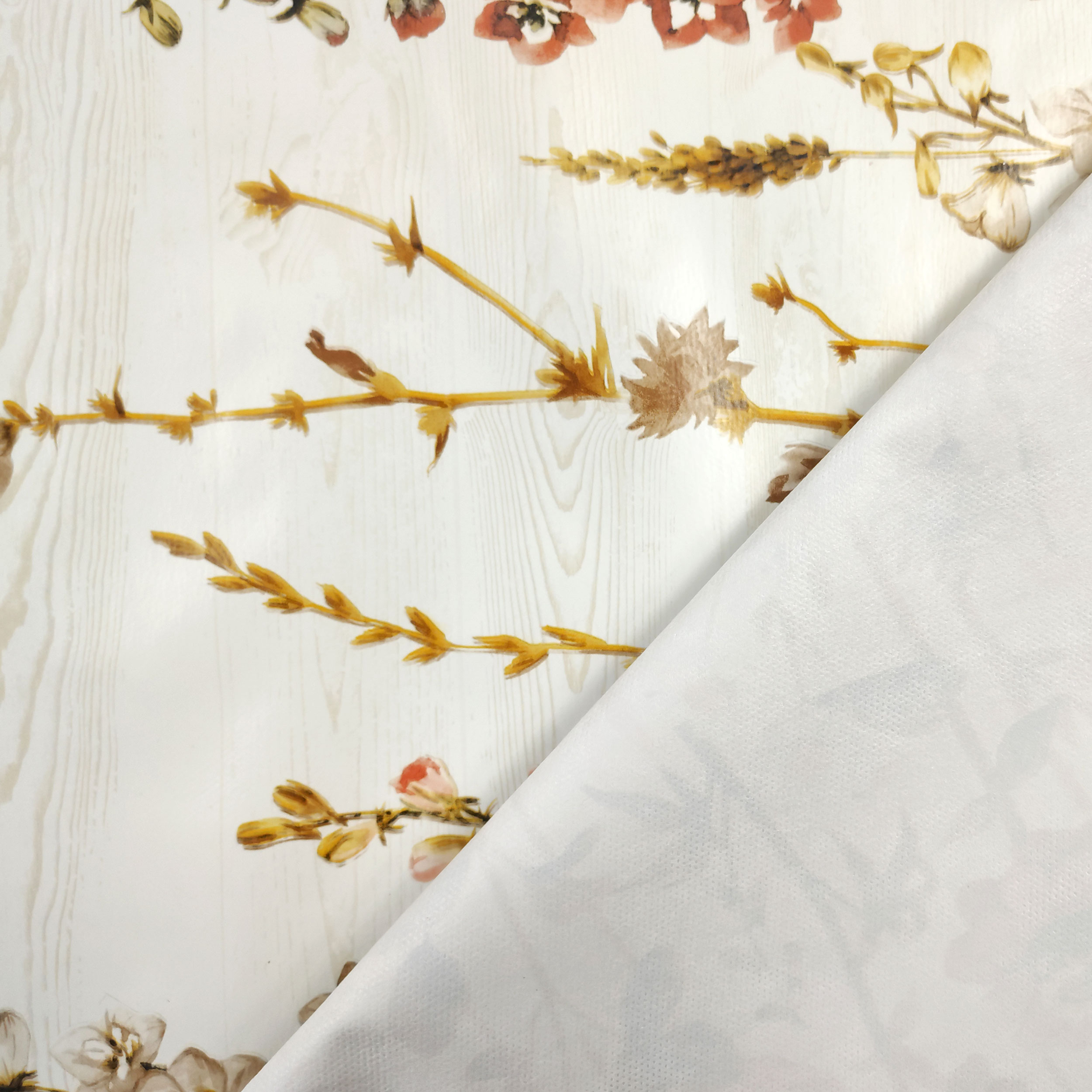 Fabric for Plastic-coated Tablecloth Orange Flowers