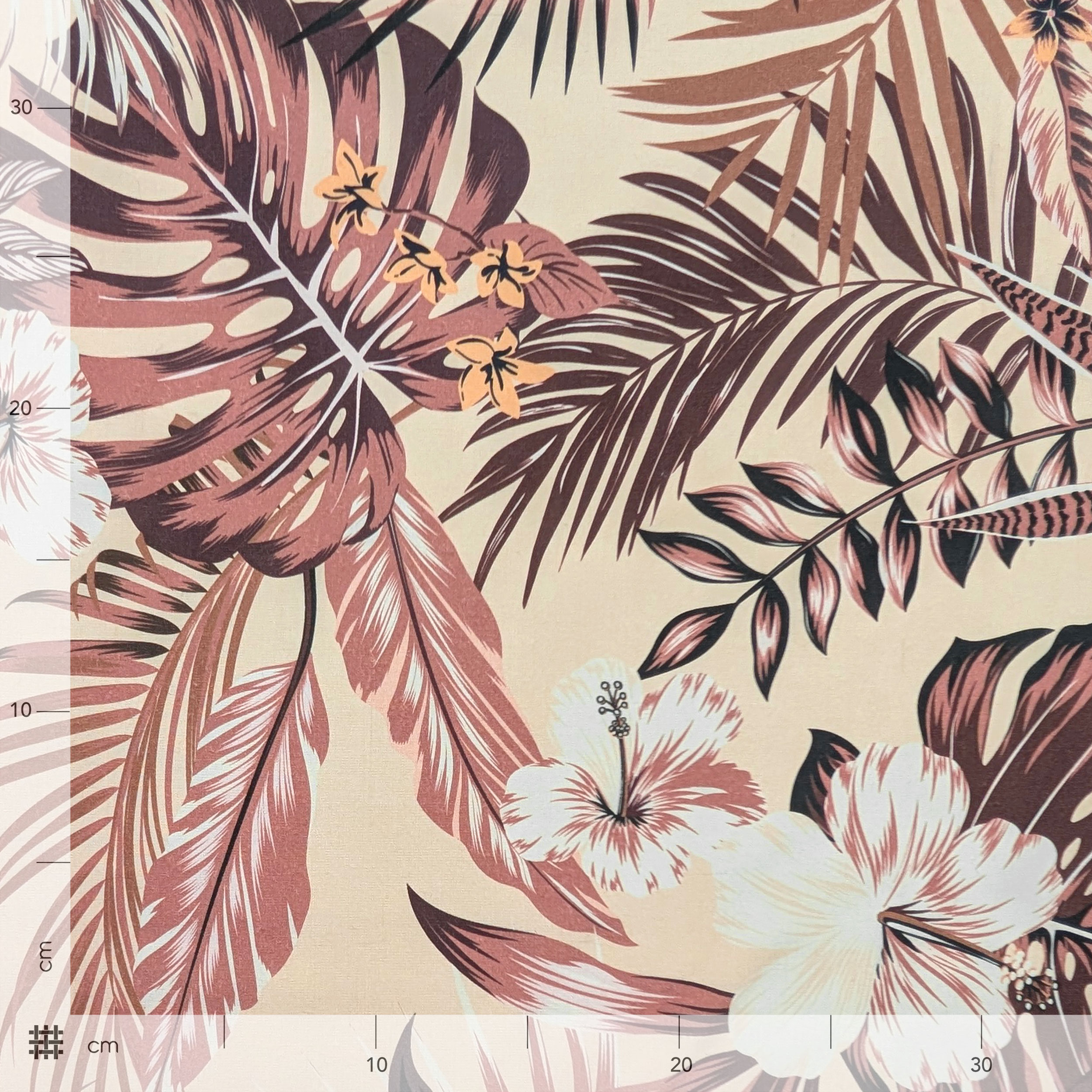 Cotton with Tropical Flowers and Leaves Image