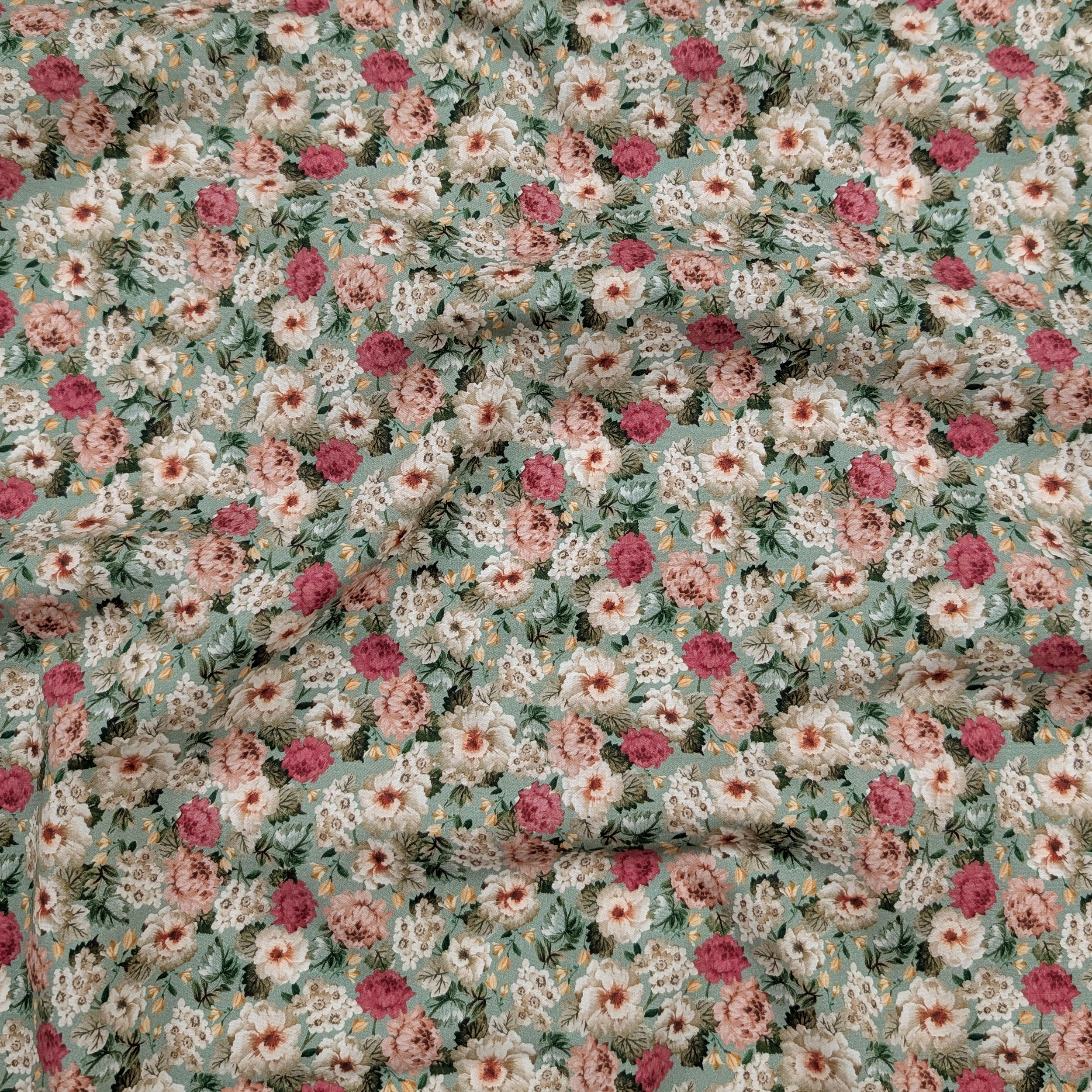 Poplin Cotton Romantic Bouquet Green Image