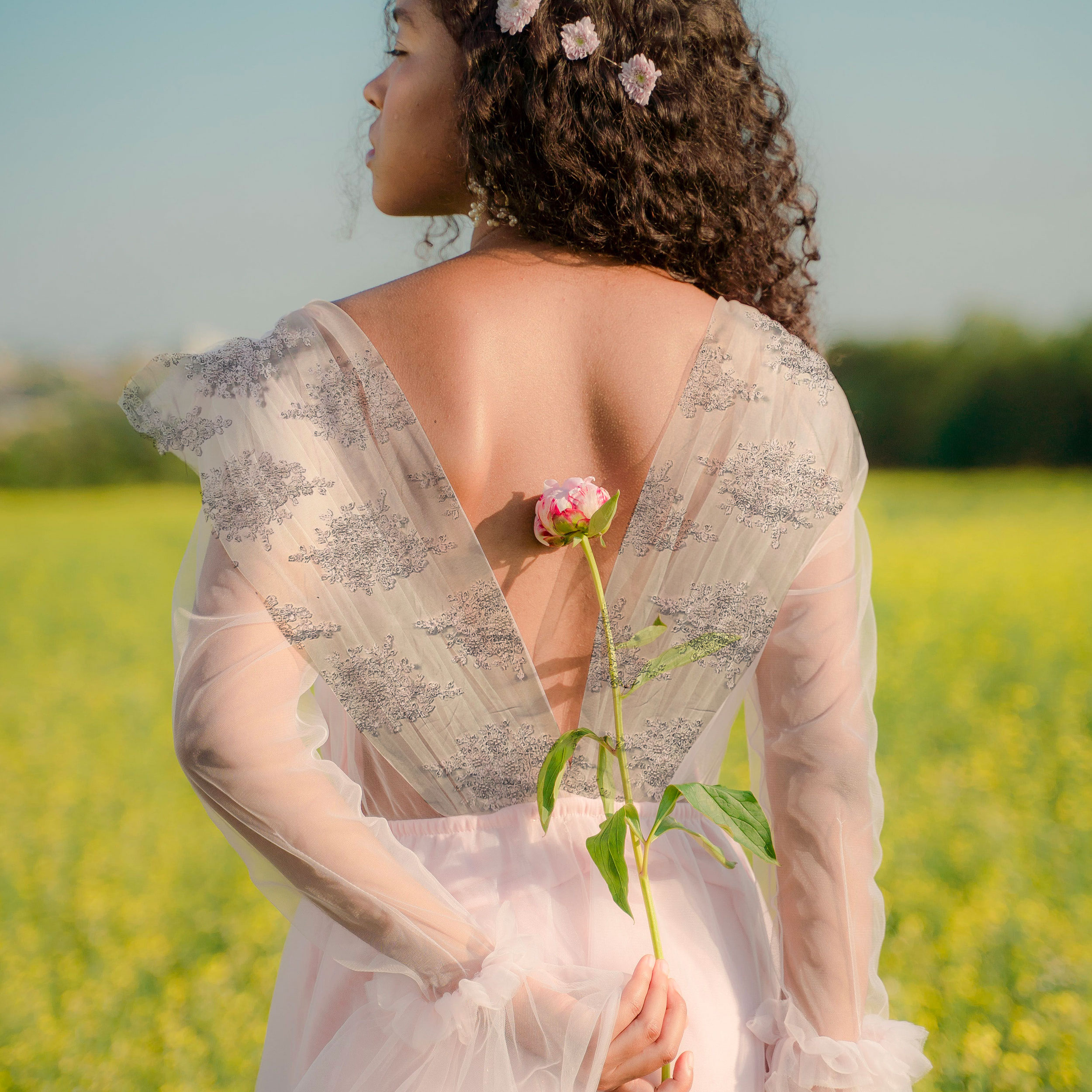 White Double Edged Beaded Tulle Lace  Image