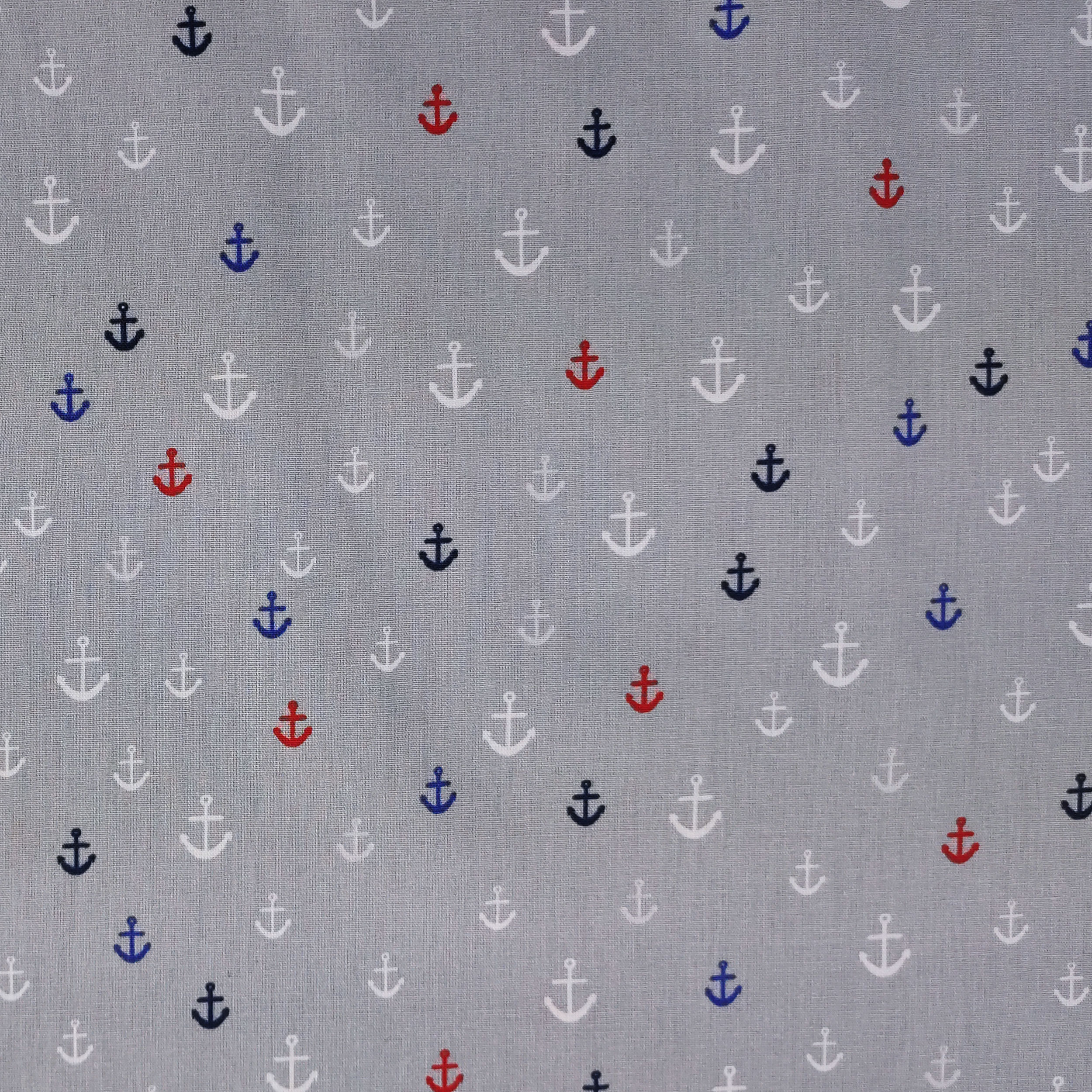 Mini Anchors Grey Cotton Poplin  Image