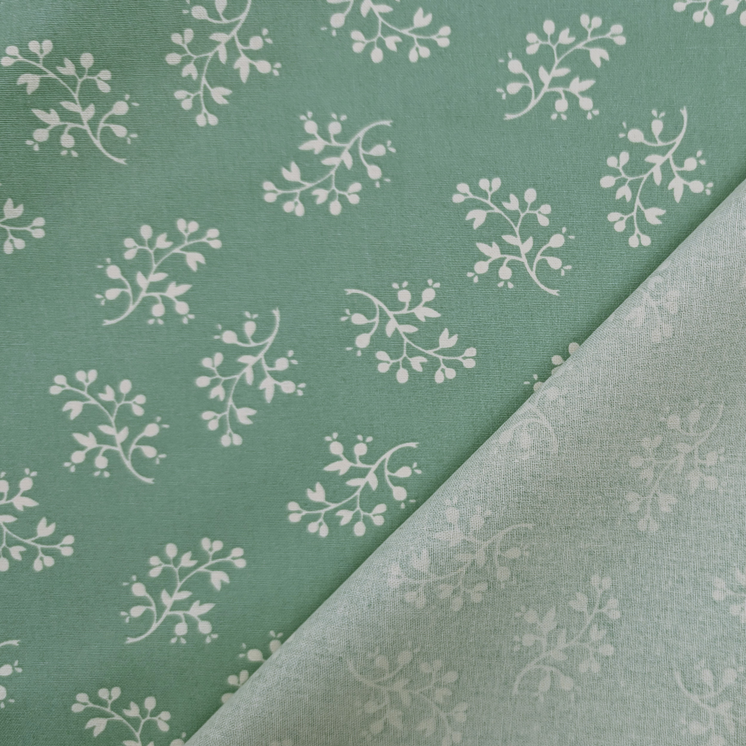 Poplin Cotton Flowers Background Sage Image